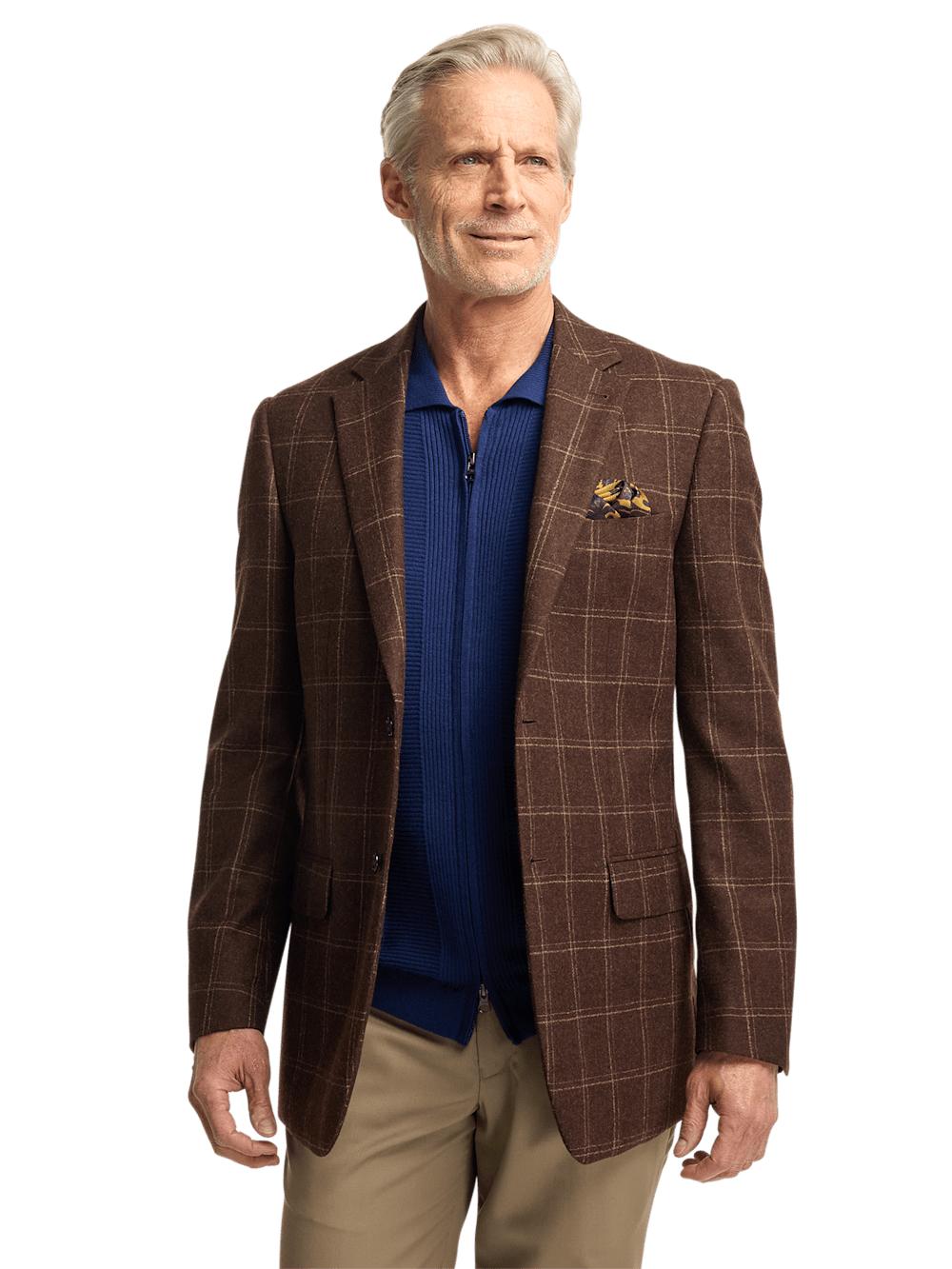 Wool Plaid Single Breasted Notch Lapel Sport Coat - Brown Product Image