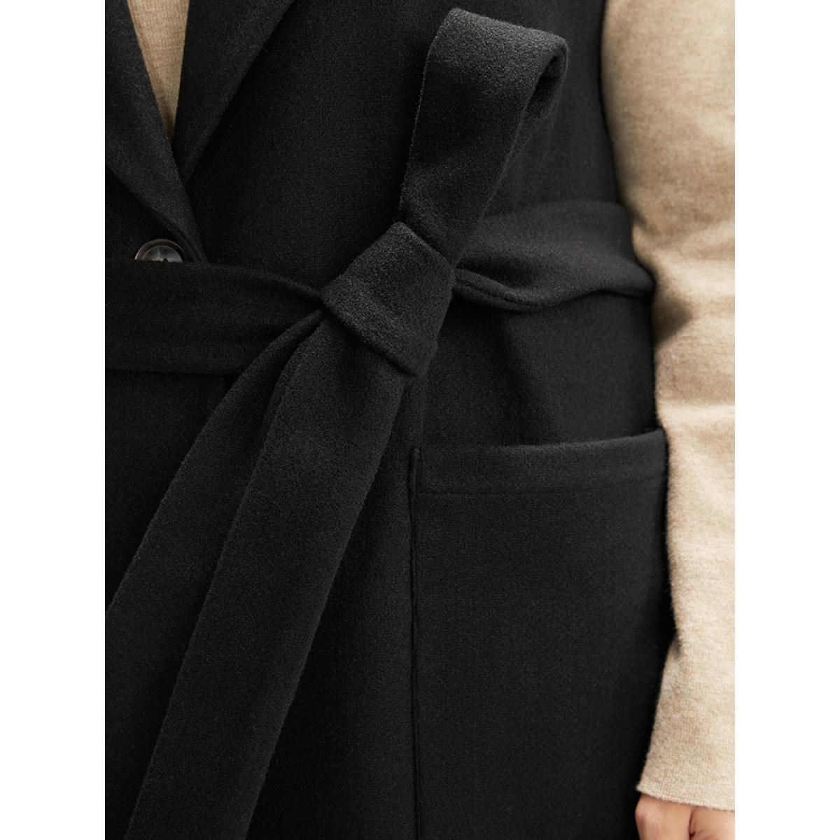 Plus Size Solid Suit Collar Pocket Belted Sleeveless Coat Women Black Office Cross straps Ladies Office Winter Coats BloomChic 26/4X Product Image