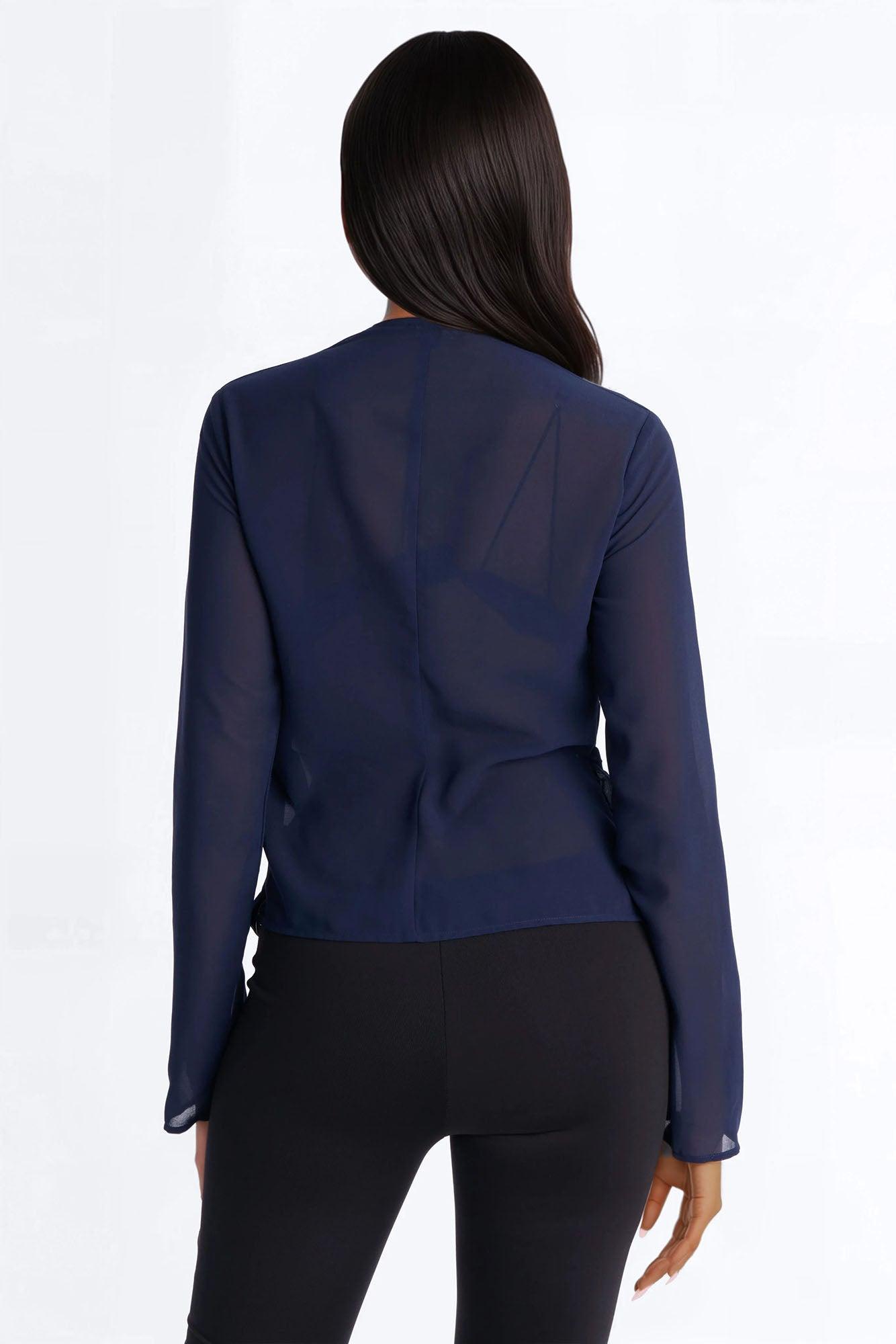 Stuck In A Dream Cowl Neck Chiffon Blouse - Navy Female Product Image