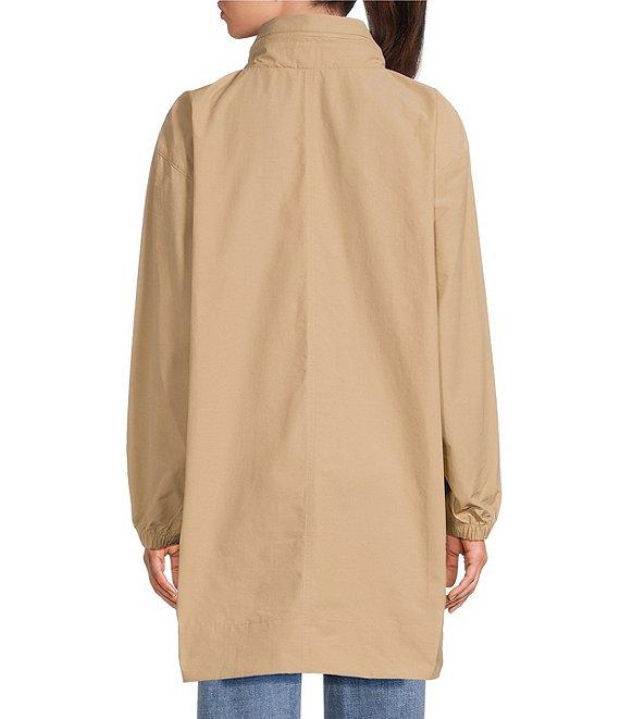 Eileen Fisher Organic Cotton Blend Stand Collar Long Sleeve Hidden Hood Coat Product Image