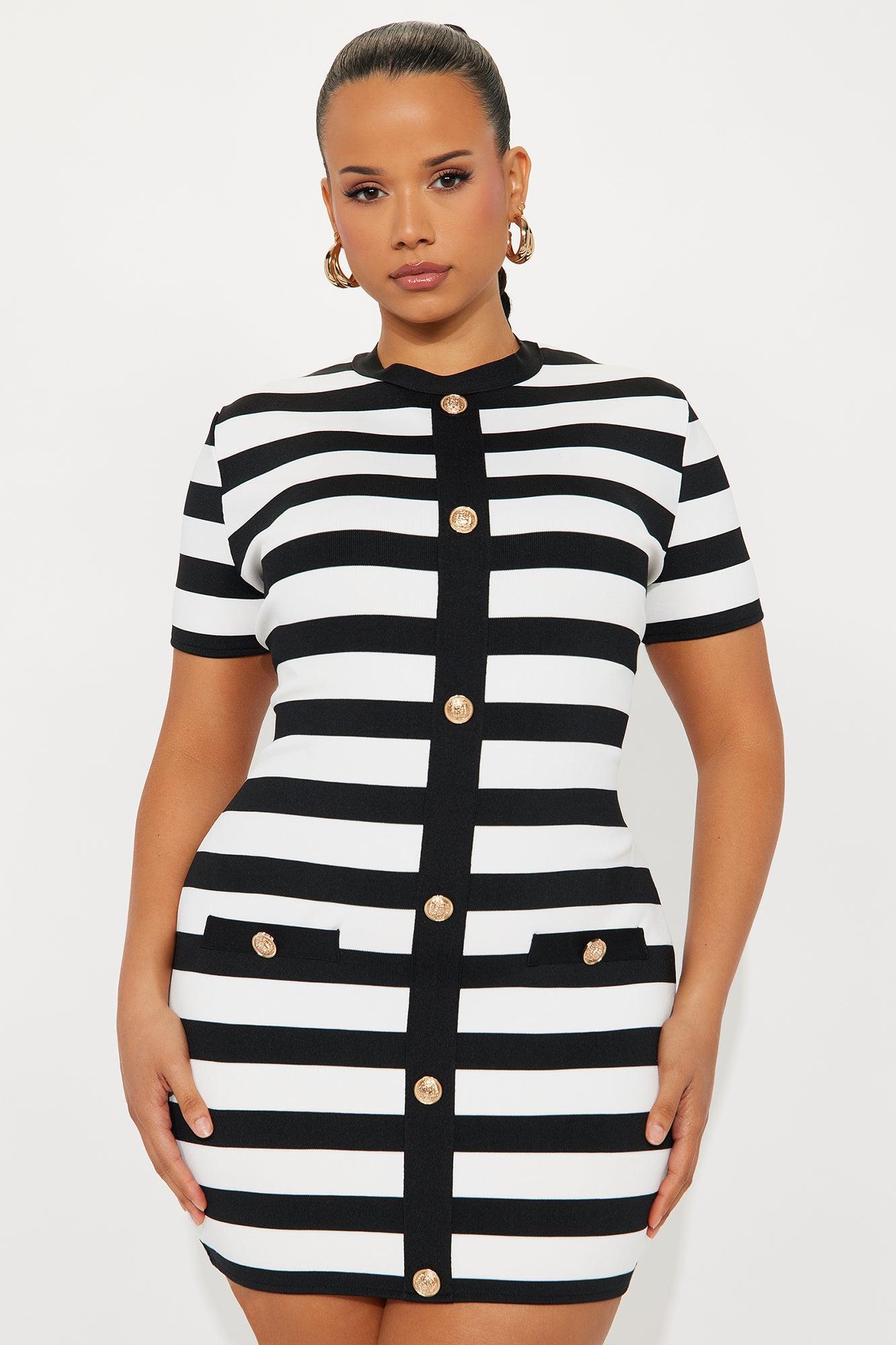 Selena Striped Bandage Mini Dress - Black/White Female Product Image