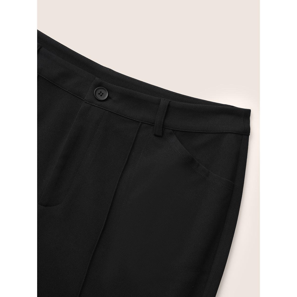 Plus Size High Rise Solid Pleated Bootcut Pants Women Black Work From Home Bootcut High Rise Work Pants BloomChic 28/5X Product Image