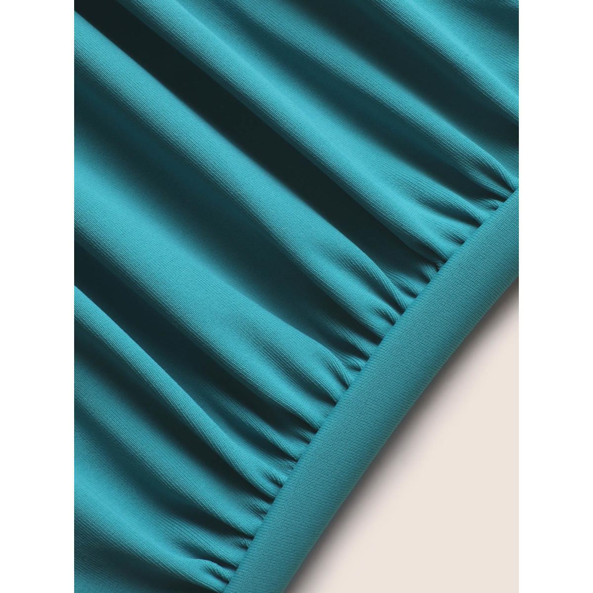 Plus Size Solid Ruched Shell Chain Detail One Piece Swimsuit Women's Swimwear Teal Beach Tie knot Curve Bathing Suits High stretch One Pieces BloomChic 30/6X Product Image