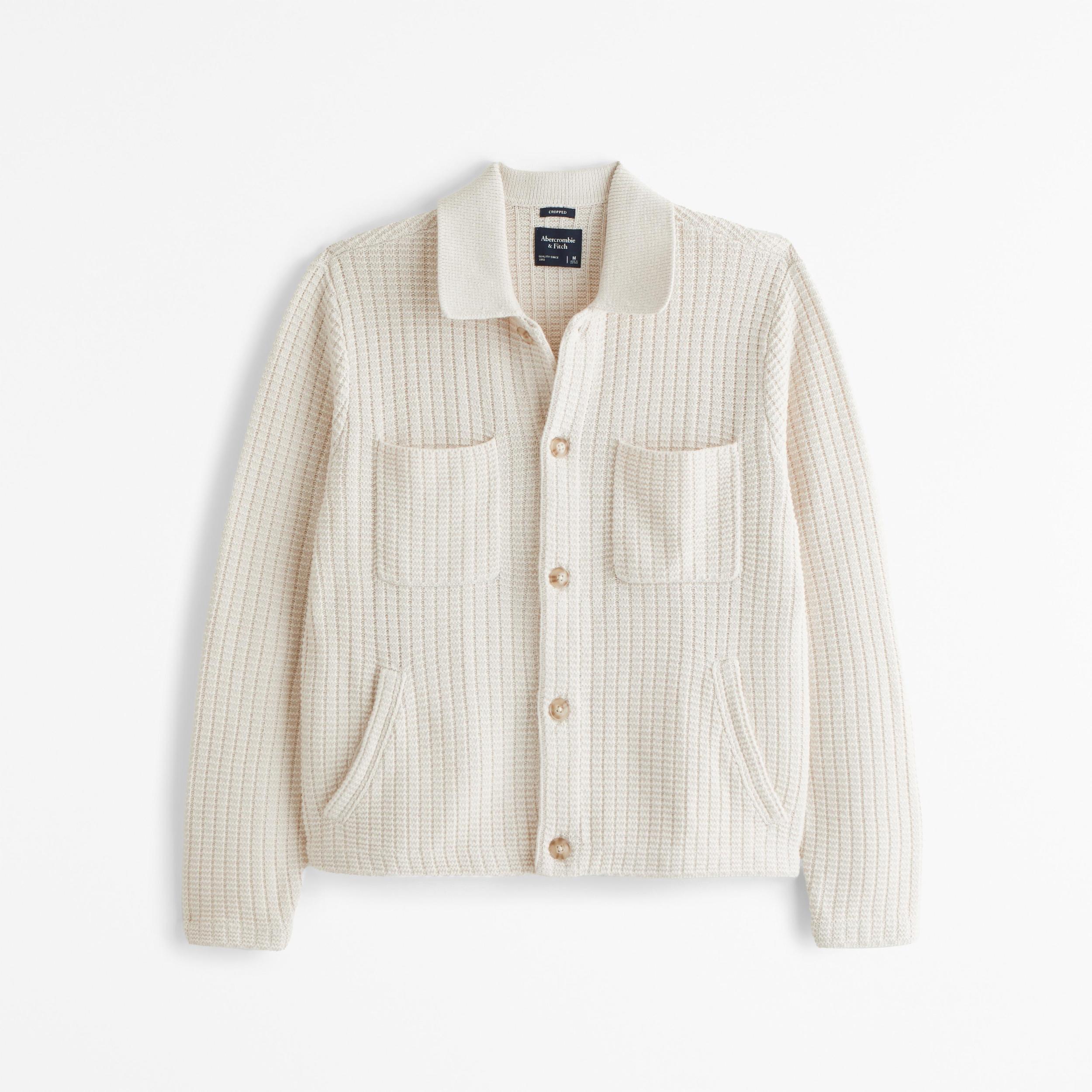 Cropped Stitched Sweater Shirt Jacket Product Image