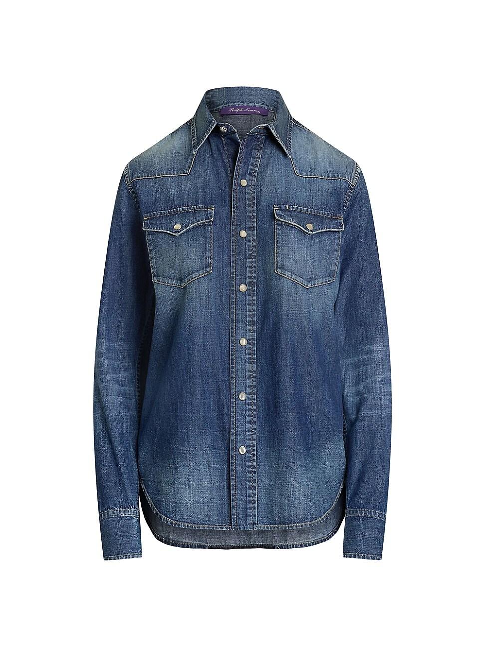 Womens Denim Snap-Front Long-Sleeve Top Product Image