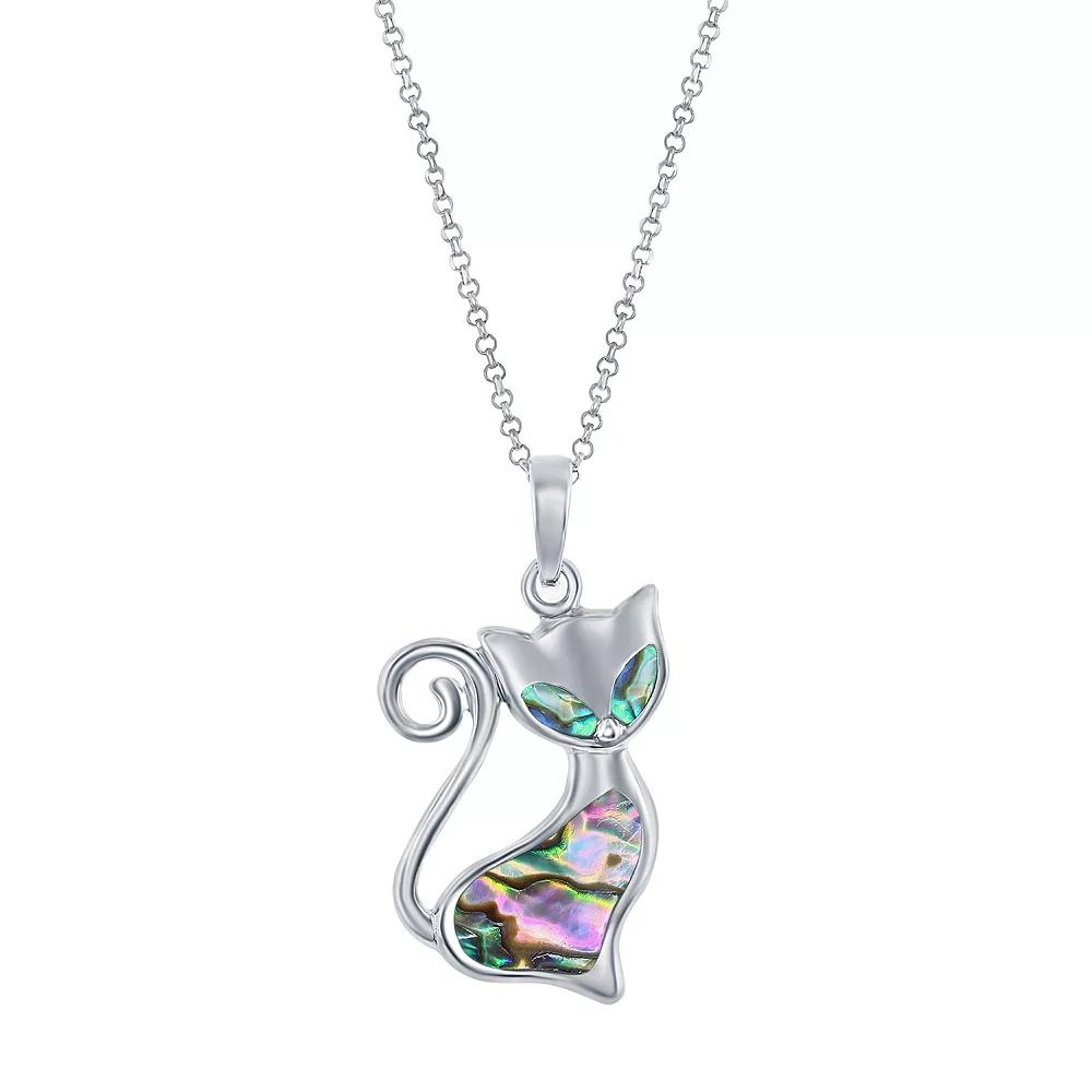 Sterling Silver Abalone Cat Necklace, Women's, Size: 18" Product Image