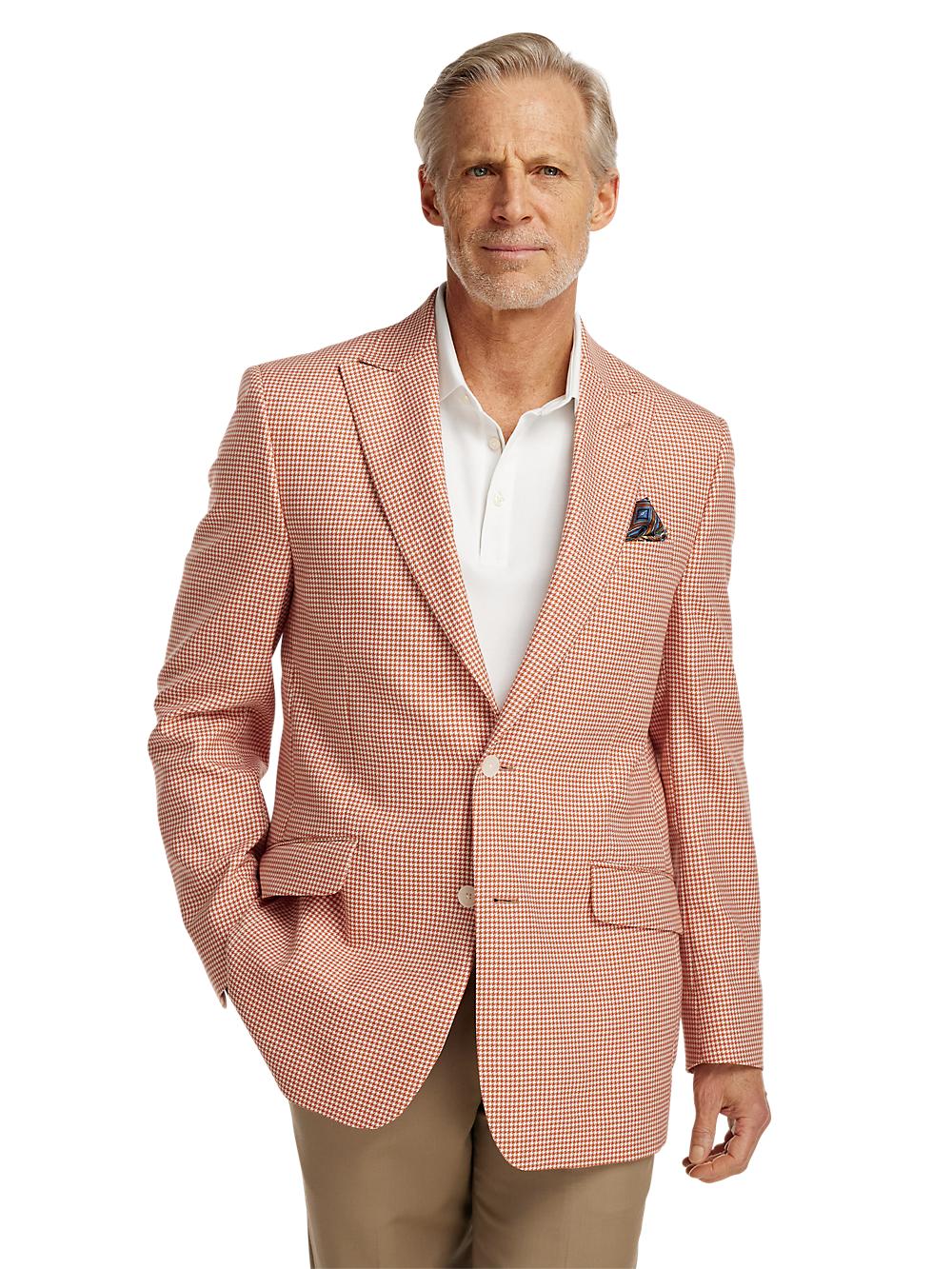 Wool Houndstooth Single Breasted Peak Lapel Sport Coat - Melon Product Image
