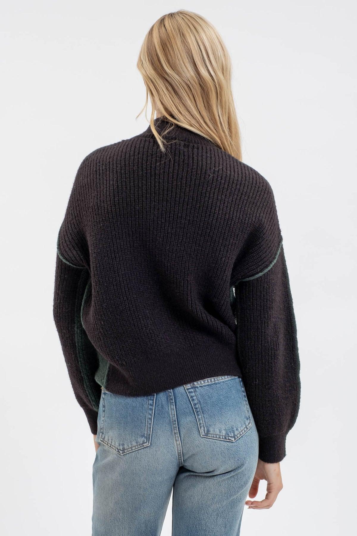 Color Block Mock Neck Exposed Seam Knit Sweater Product Image