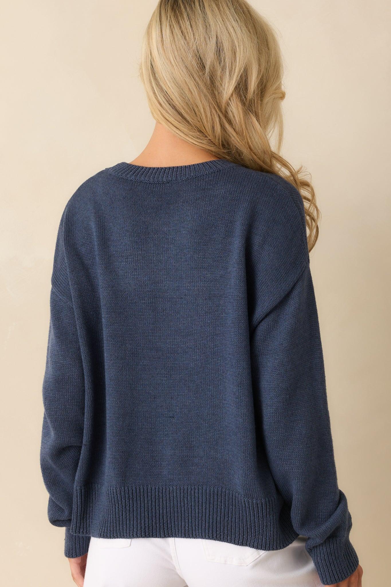 My Lakeside Dreams Navy Knit Cotton Crewneck Sweater L / Navy Product Image