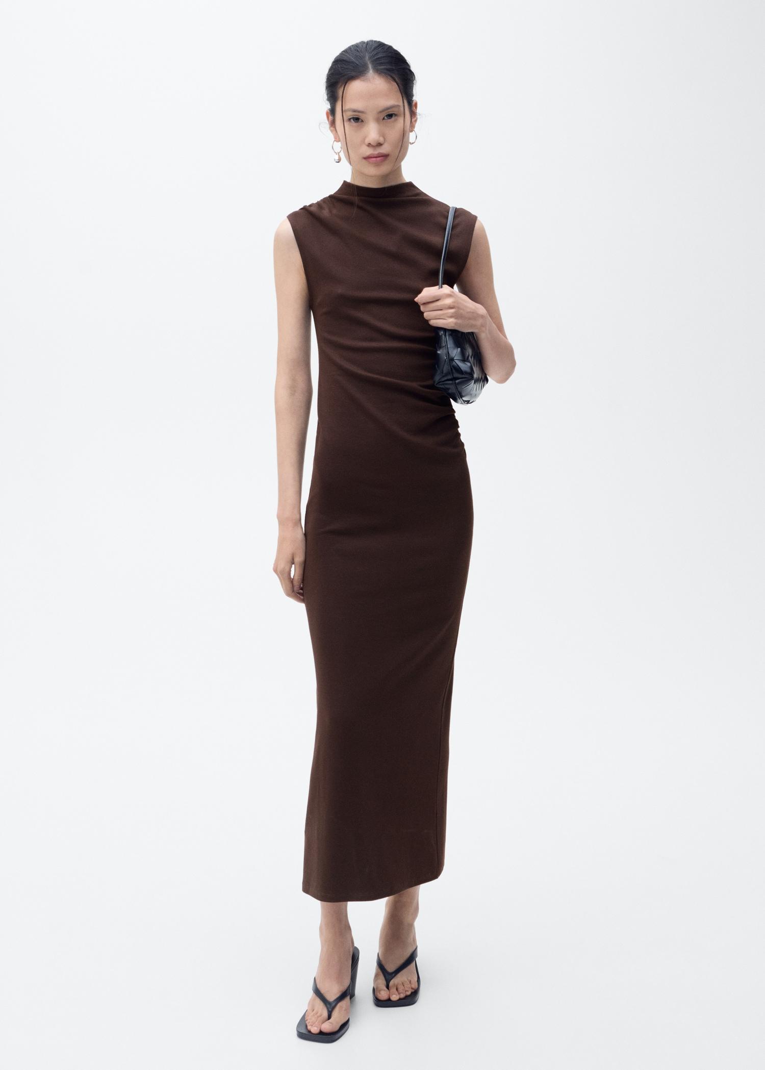 Draped dress with perkins collar - Women | MANGO USA Product Image