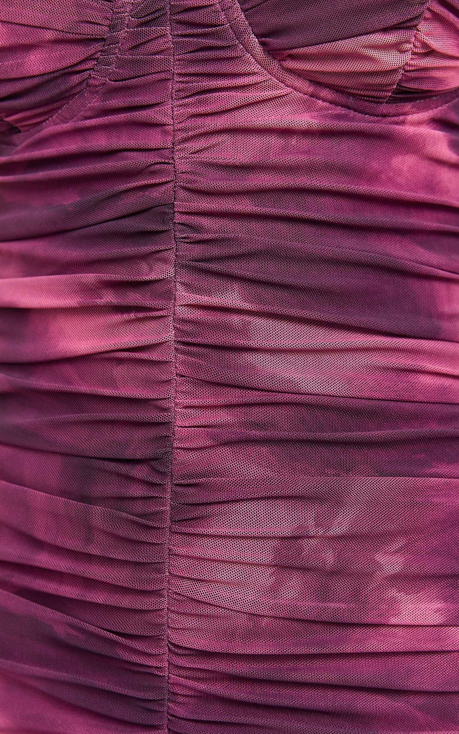 Leanor Midi Dress - Mesh Ruched Bustier Bodycon Dress in Purple Fields Product Image