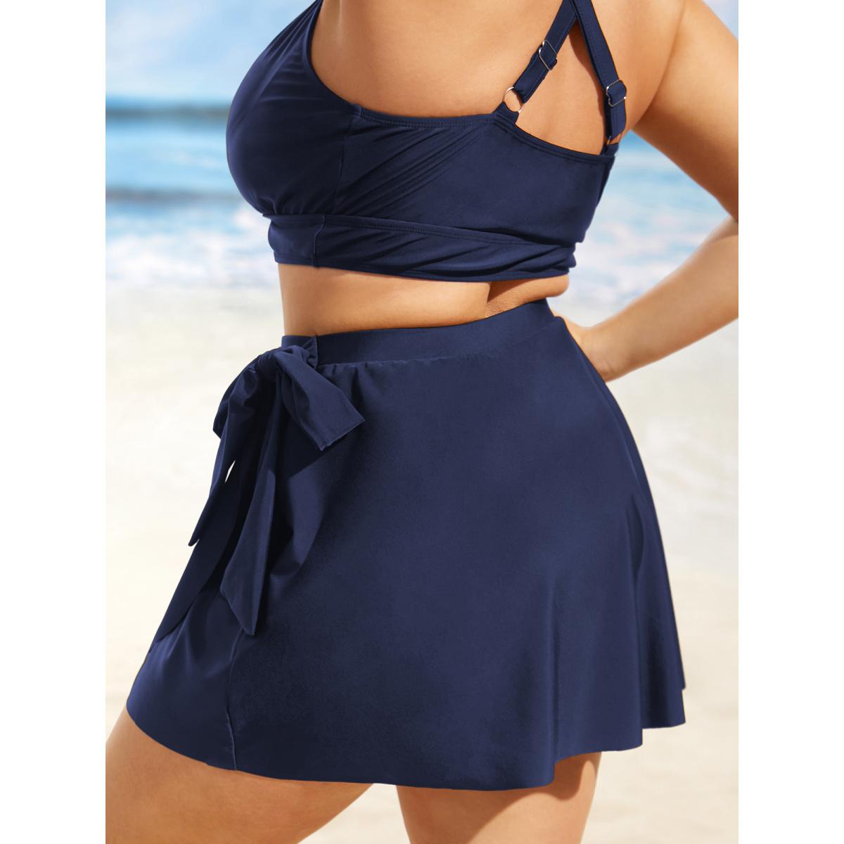 Plus Size Solid Tie Knot High Rise Swim Bottom Women's Swimwear Midnight Beach Tie knot High stretch Bodycon High Rise Curve Swim Bottoms BloomChic 28/5X Product Image