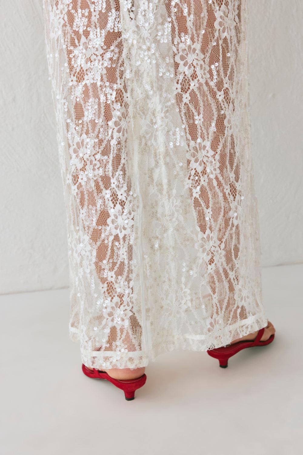 Devyn Sequin Midi Skirt White Product Image