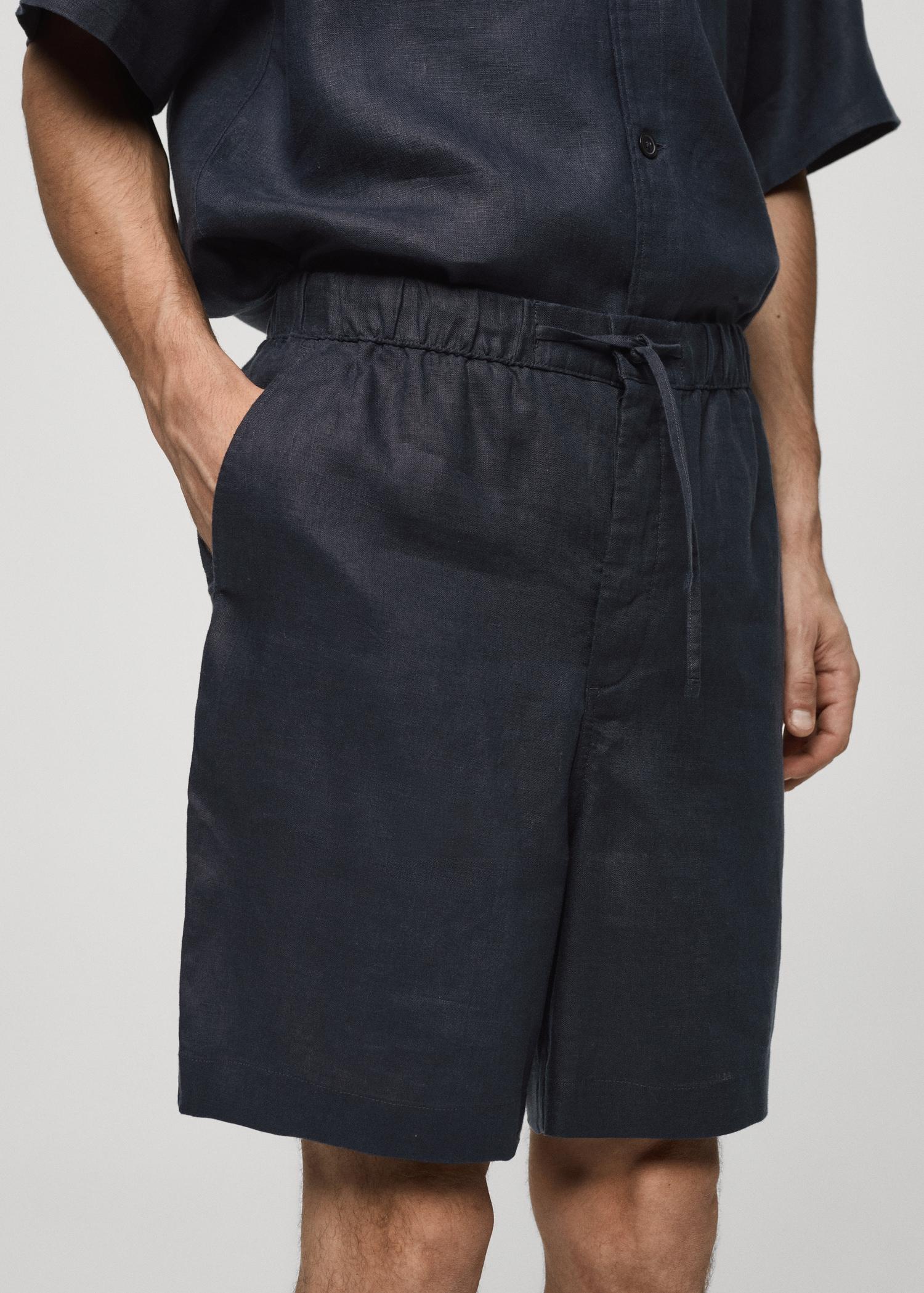 100% linen bermuda shorts with drawstring - Men | MANGO USA Product Image