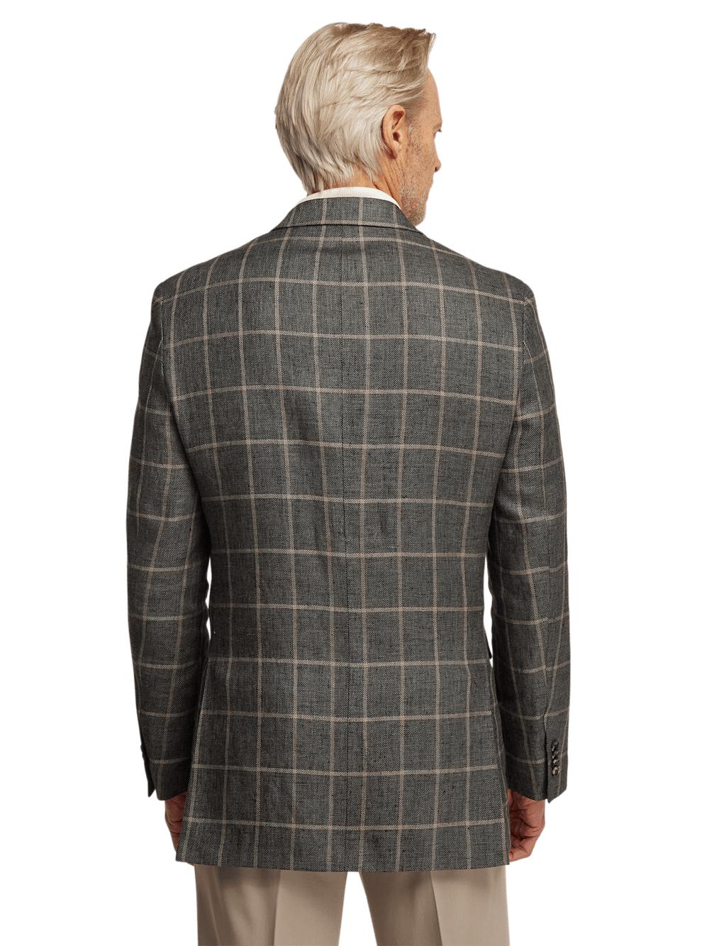 Linen Windowpane Single Breasted Notch Lapel Sport Coat - Charcoal Product Image