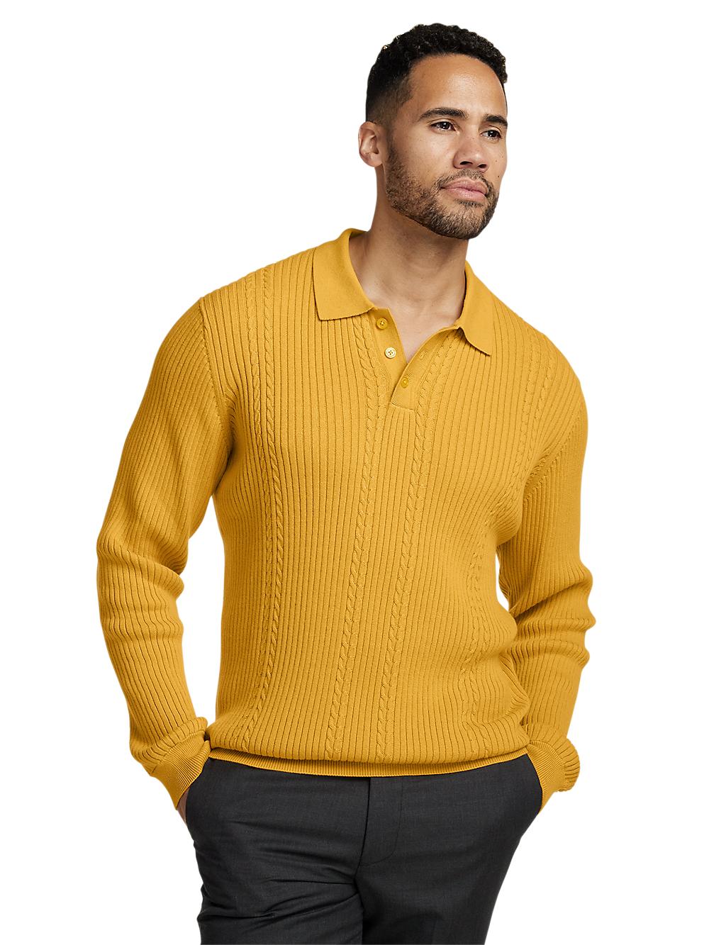 Cotton Three Button Polo - Gold Product Image