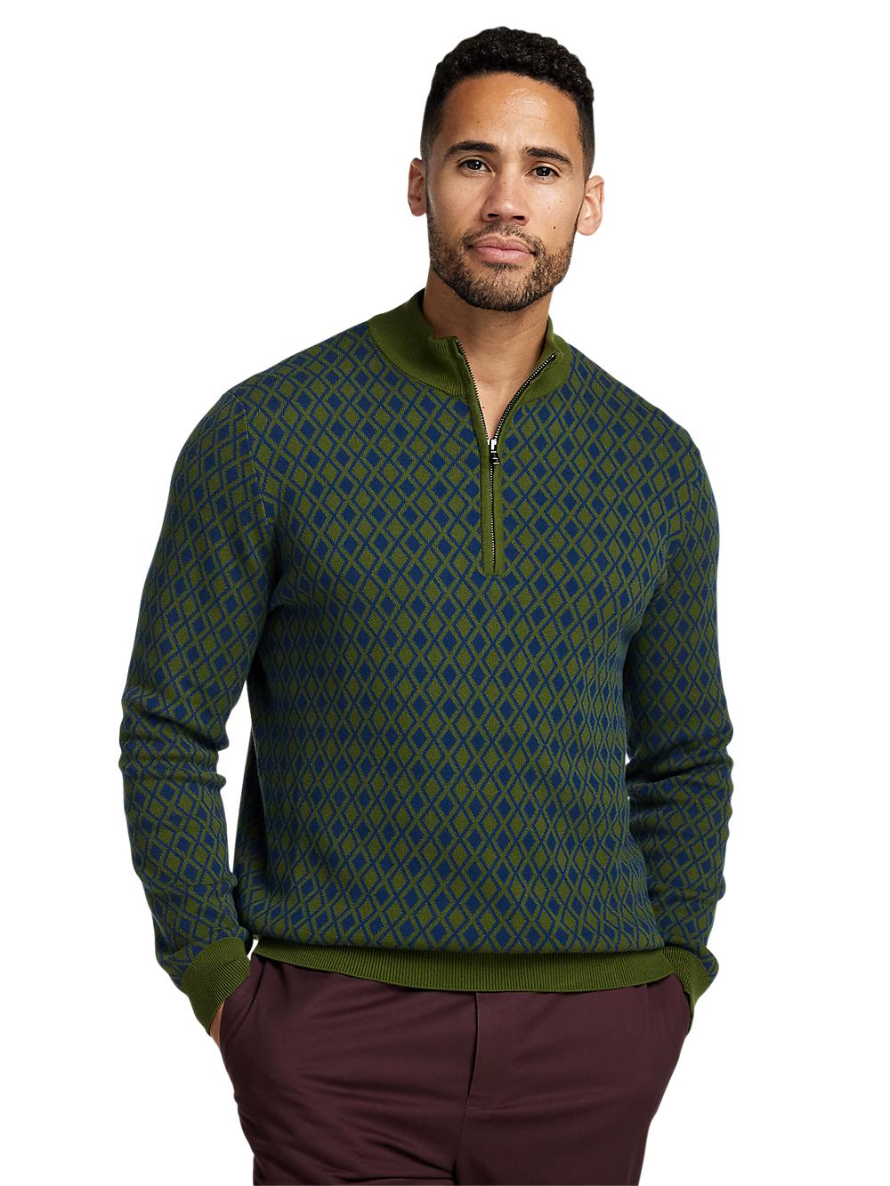 Cotton Quarter Zip Mock Neck Sweater - Olive Product Image