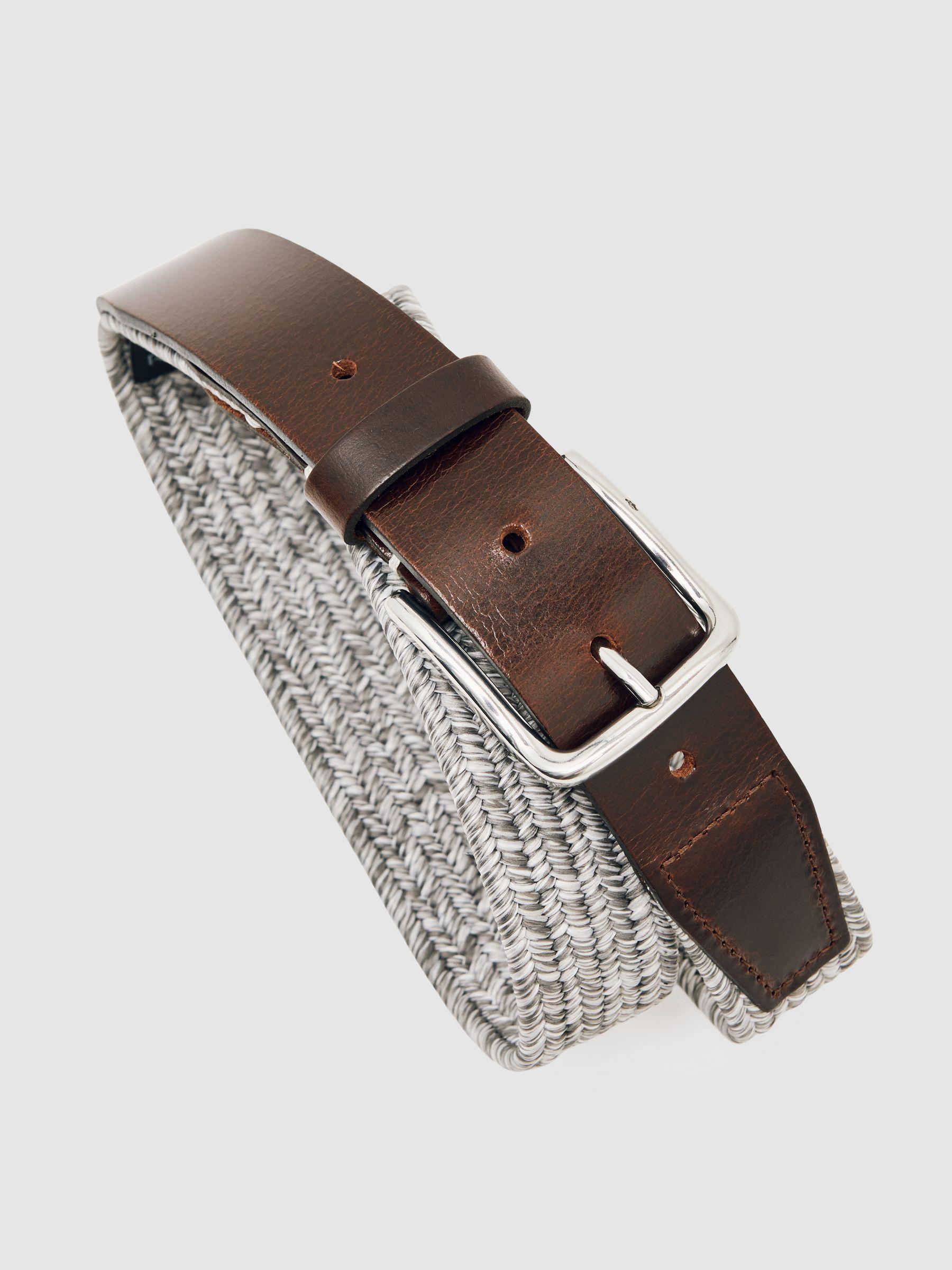 Webbing Belt With Leather Trim in Soft Grey Product Image
