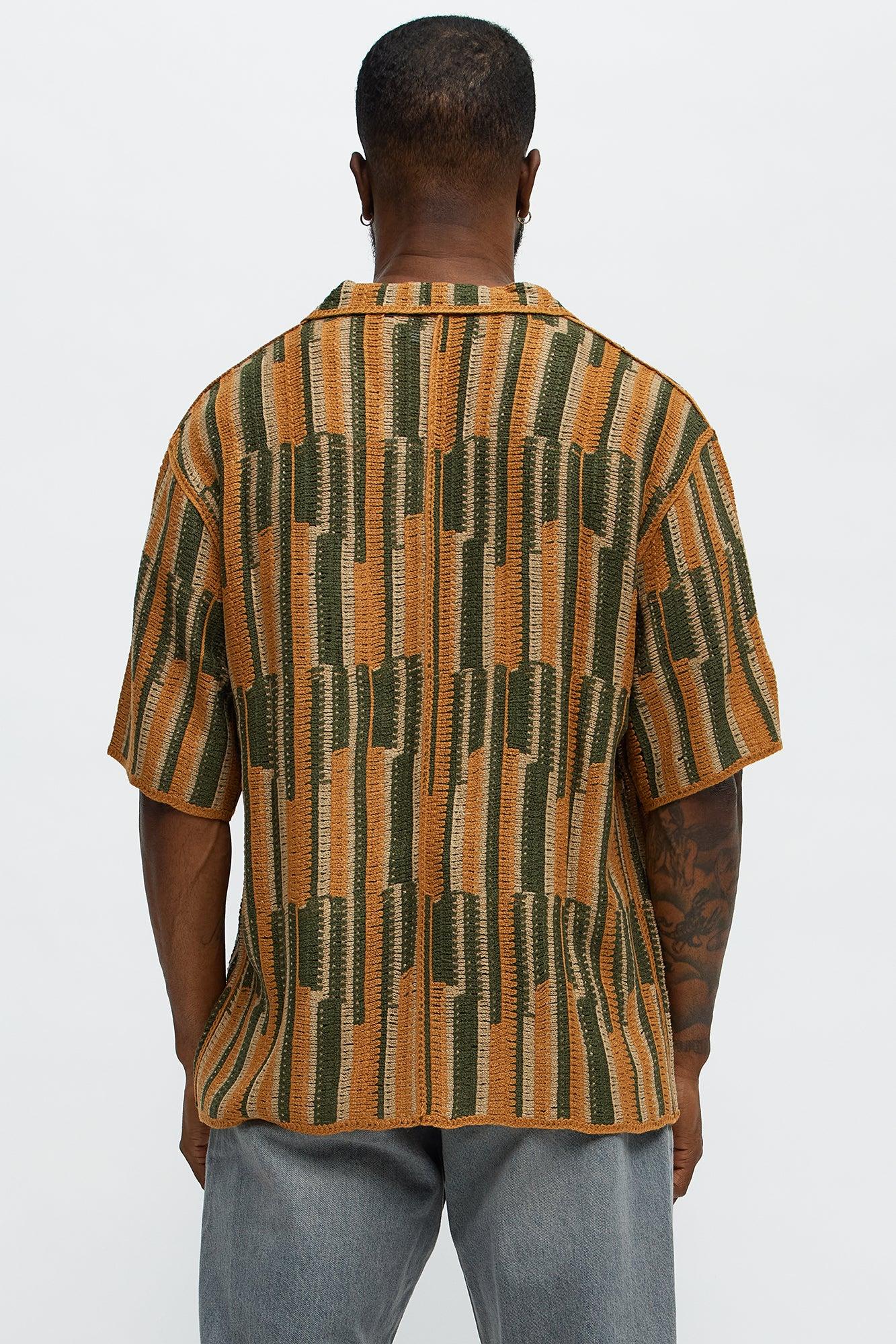 Victor Crochet Cuban Collar Button Down Shirt - Multi Color Male Product Image