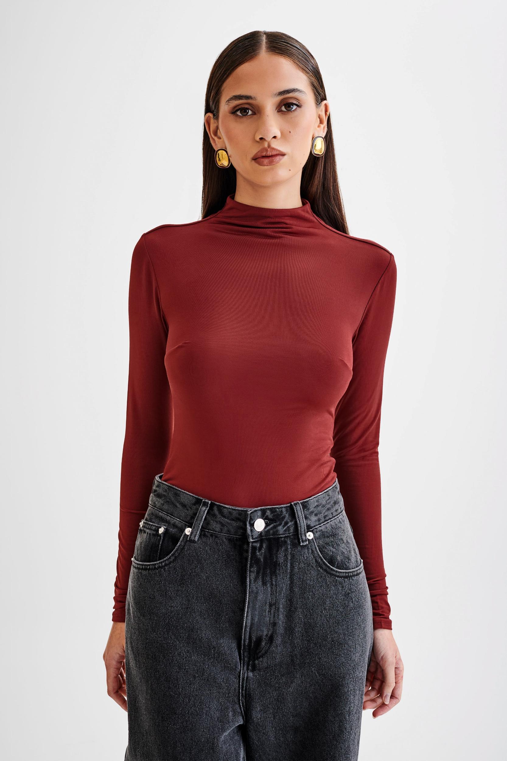 Elani Slinky High Neck Bodysuit - Wine Product Image