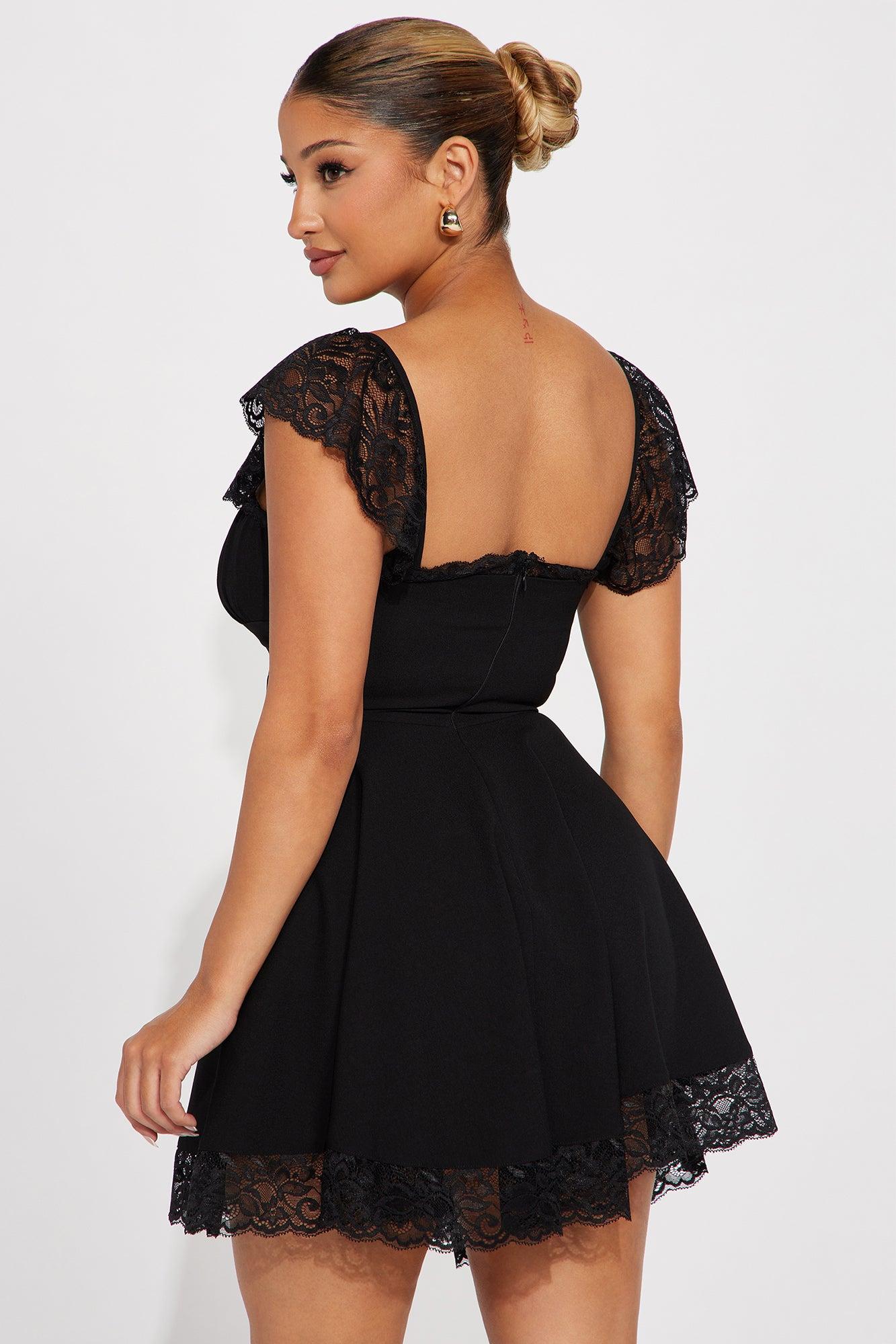 Alexandria Lace Trim Mini Dress - Black Product Image
