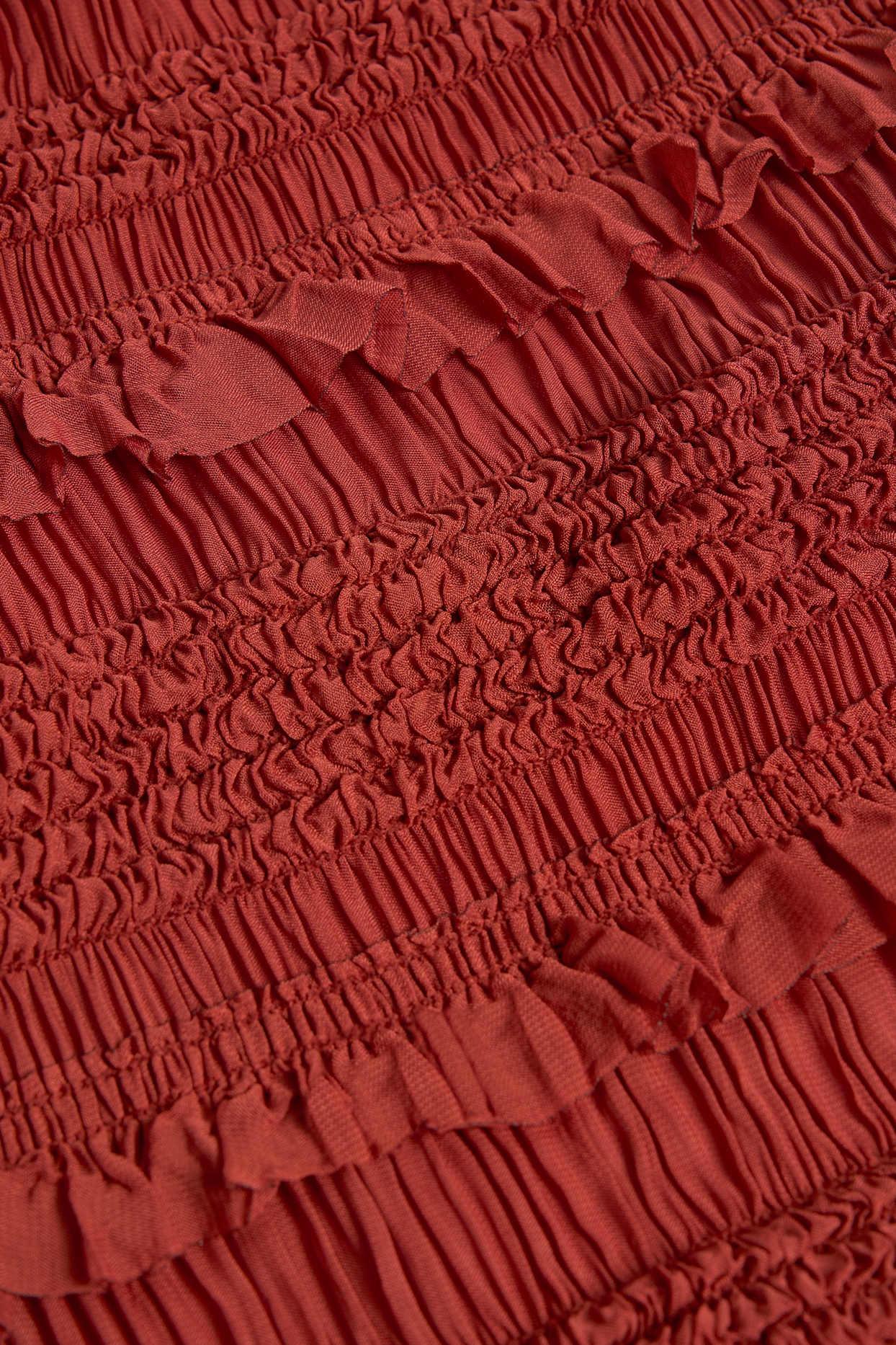 Ruffled Mid-Rise Maxi Skirt in Burnt Red Product Image