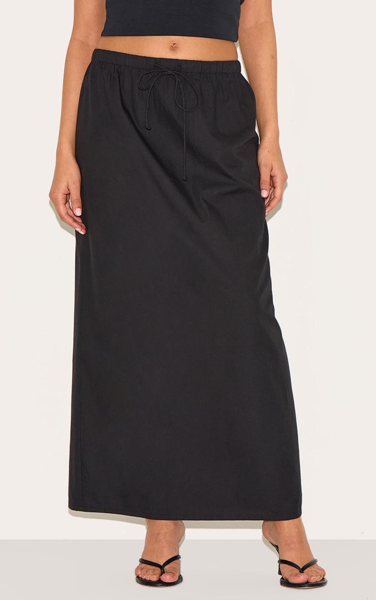 Petite Black Cotton Drawstring Tie Maxi Skirt Product Image