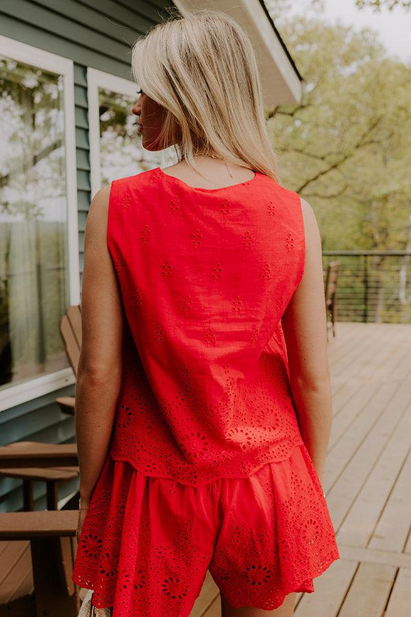 Rose All Day Eyelet Tank in Red Product Image
