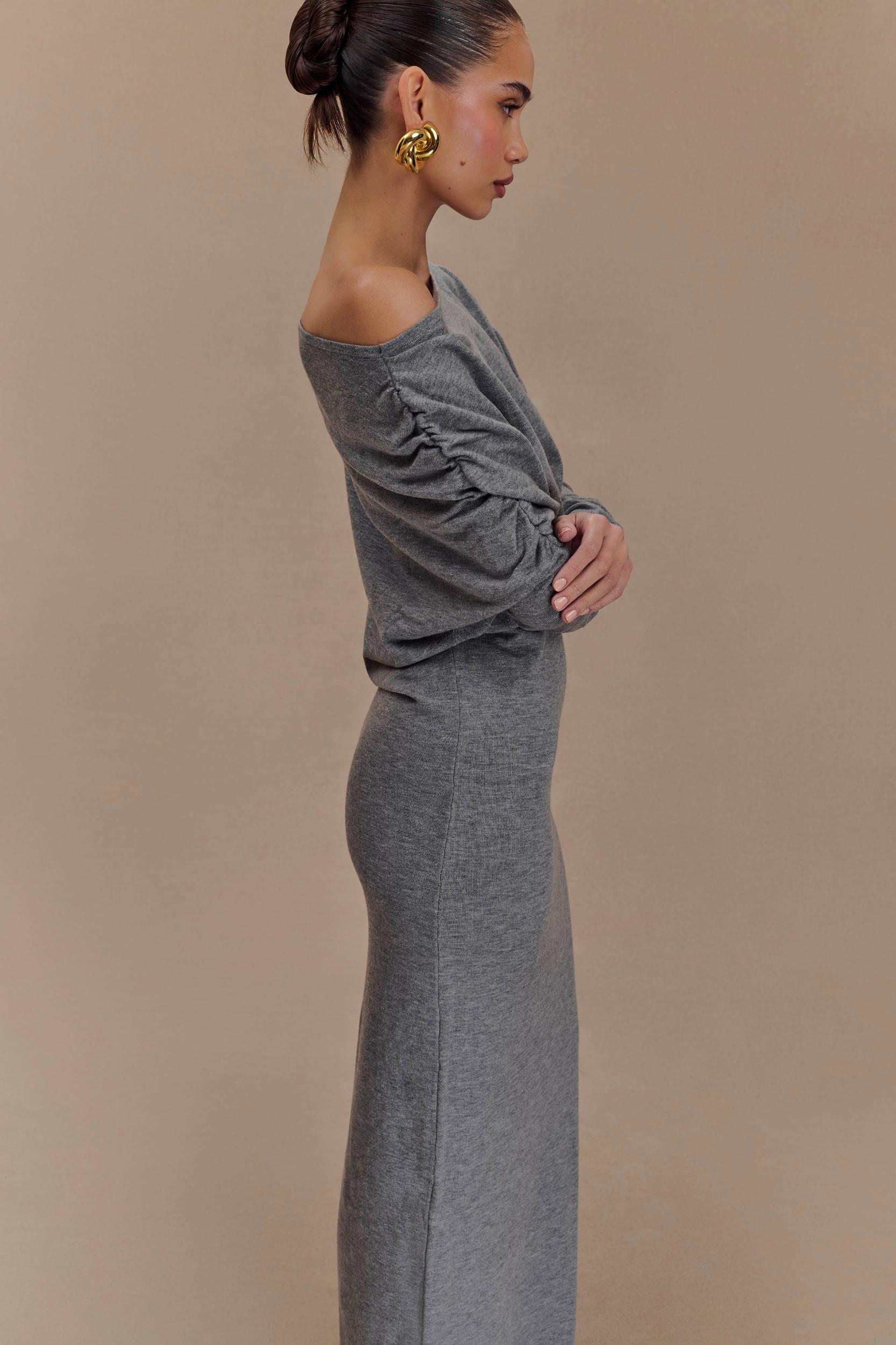 Jessie Cowl Neck Knit Midi Dress - Charcoal Marle Product Image
