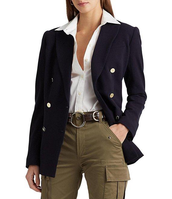 Lauren Ralph Lauren Double Breasted Wool Crepe Notch Lapel Long Sleeve Blazer Product Image