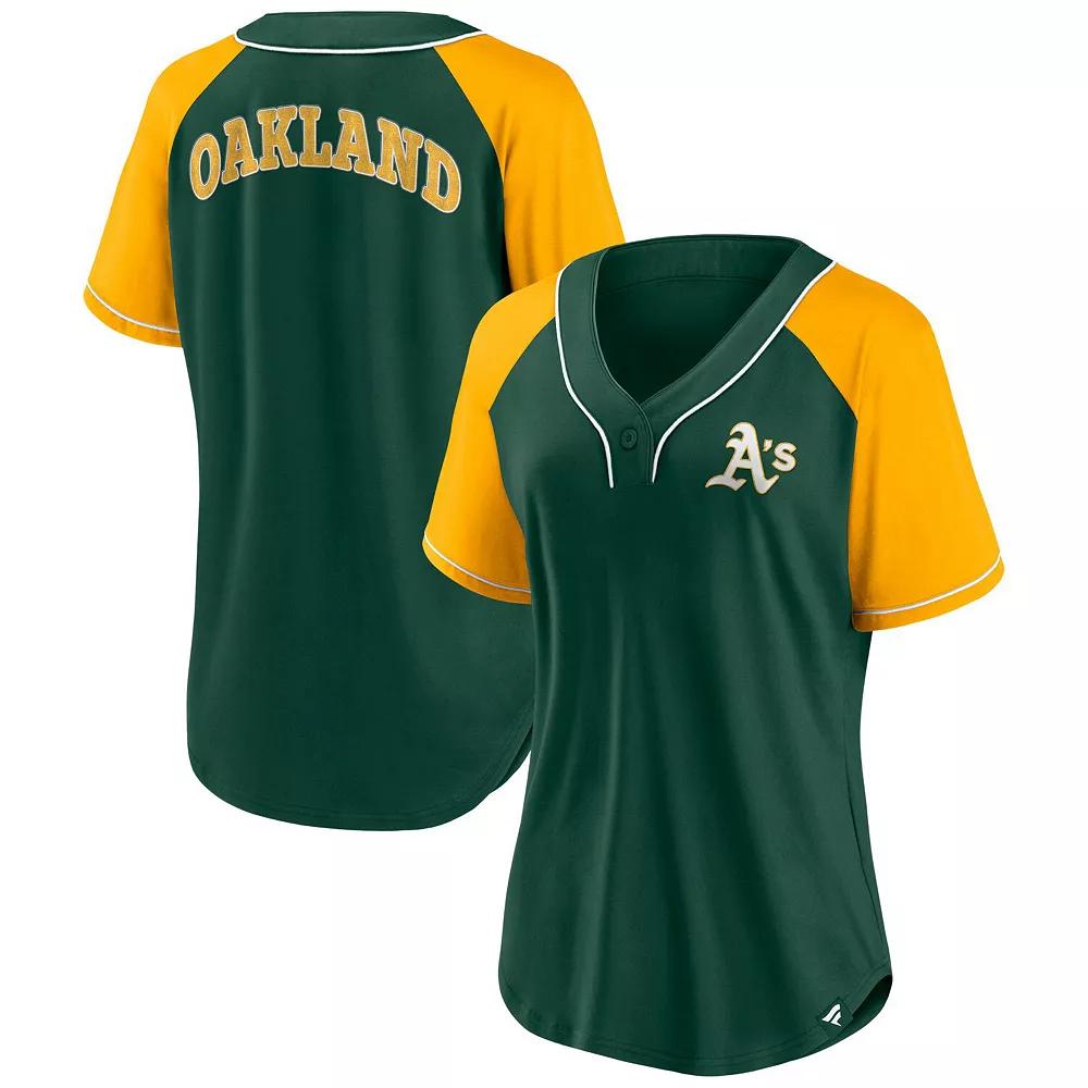 Women's Fanatics Branded Green Oakland Athletics Ultimate Style Raglan V-Neck T-Shirt, Size: Small Product Image