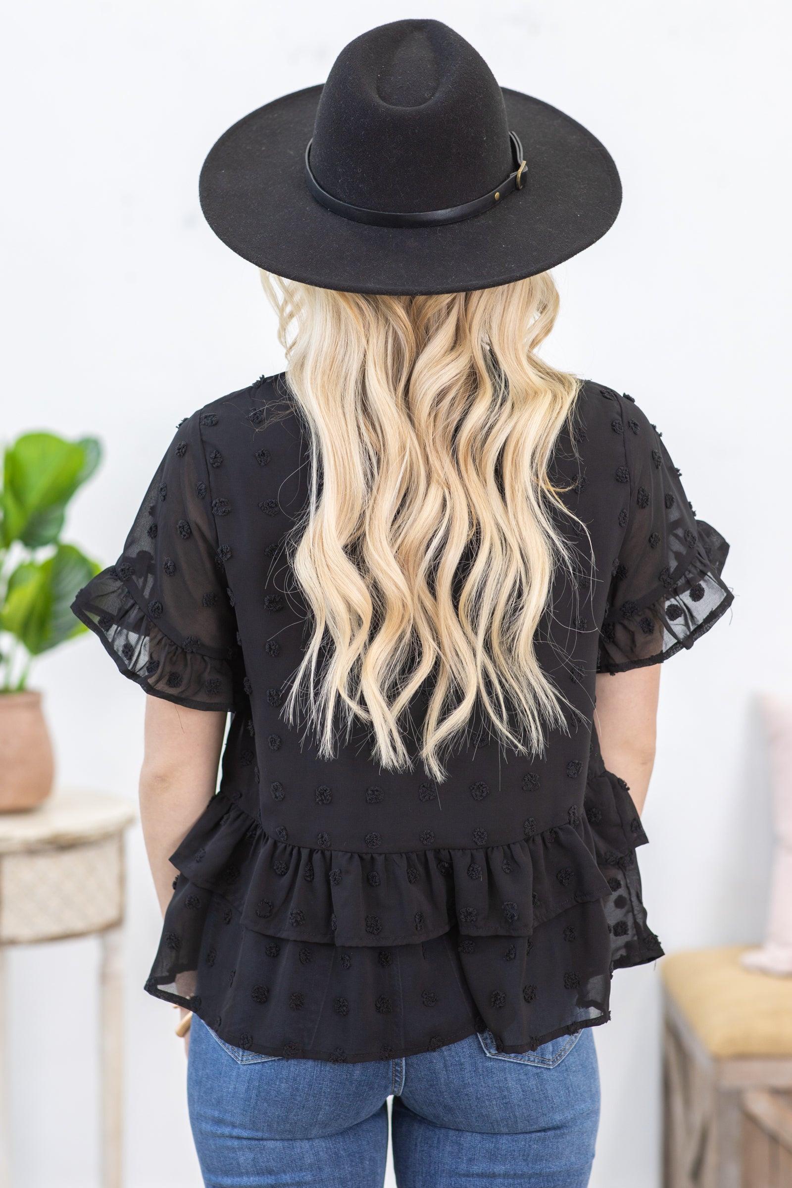 Black Swiss Dot Babydoll Woven Top Product Image