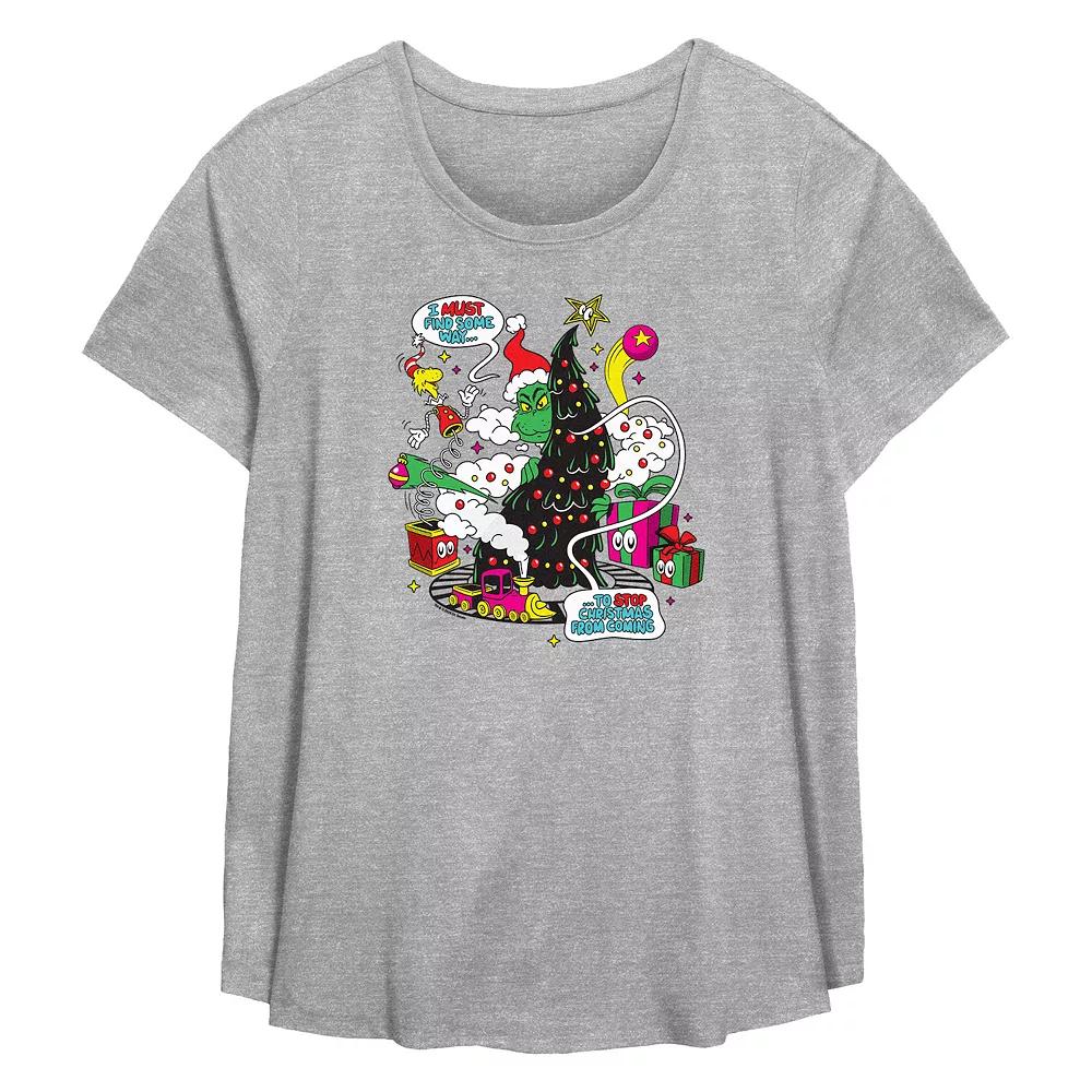 Plus Size Dr. Seuss Grinch Must Find A Way Flowy Graphic Tee, Women's, Size: 2XL, Grey Gray Product Image