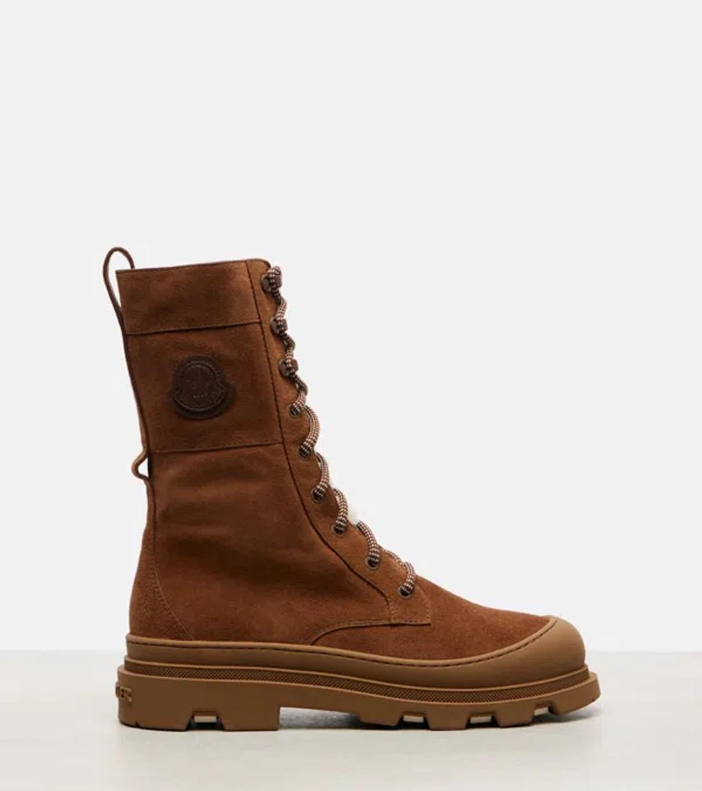 MONCLER Vera High Shearling-trimmed Suede Mid-calf Boots In Brown Product Image