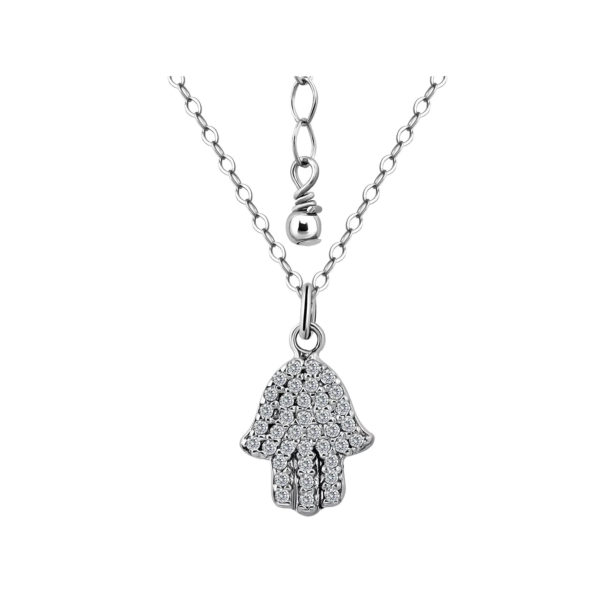 Aleure Precioso Sterling Silver Pave Cubic Zirconia Hamsa Hand Pendant Necklace, Women's, Size: 16-18" ADJ Product Image