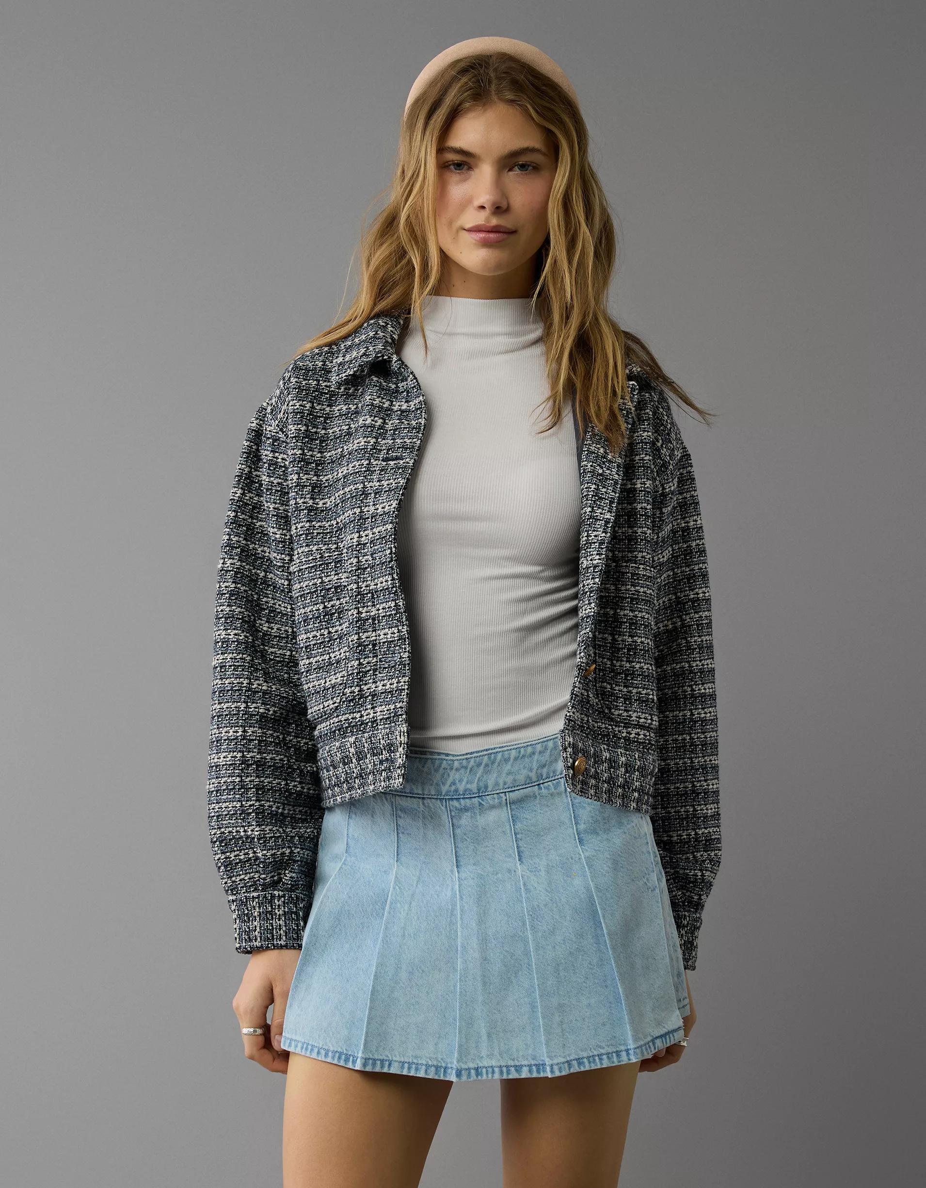 AE Pleated Denim Mini Skort Product Image