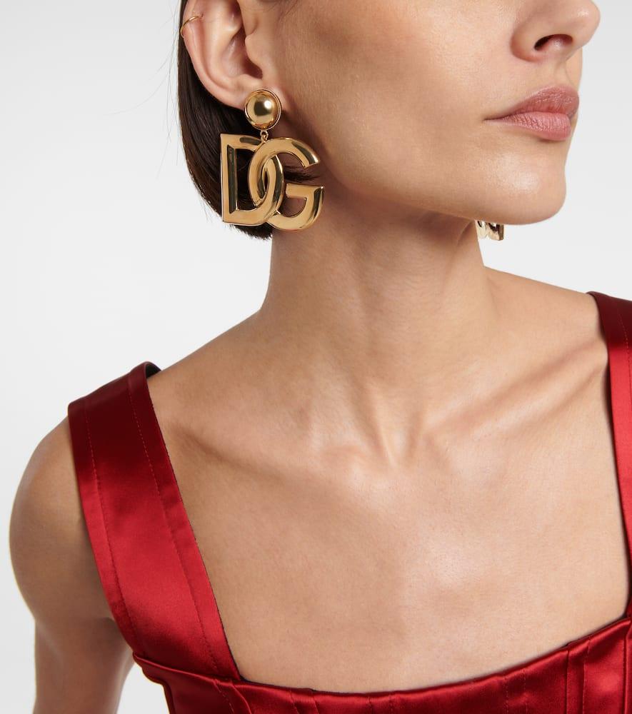 DOLCE & GABBANA Gold-tone Clip-on Earrings With Dg Interlocking Logo In Brass Woman In Grey Product Image