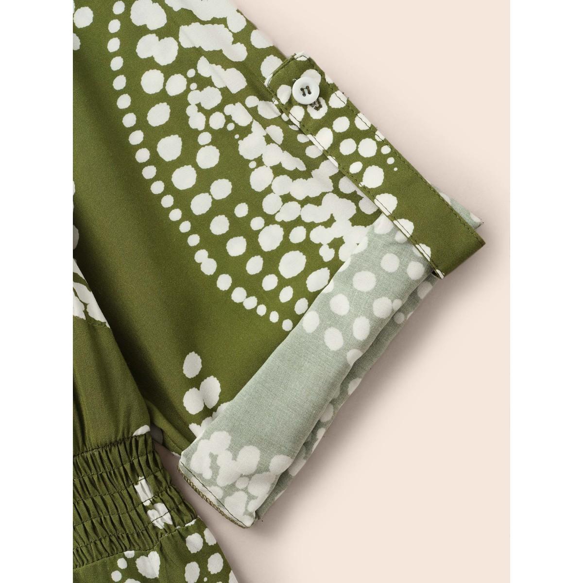 Plus Size Plants Print Shirred Tab Sleeve Dress Moss Women Elegant Shirred V-neck Elbow-length sleeve Curvy BloomChic 30/6X Product Image