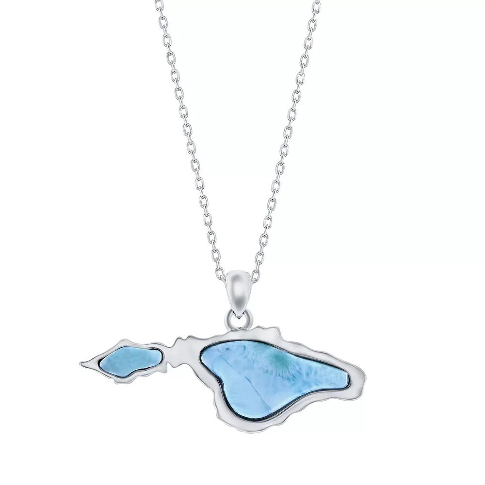 Sterling Silver Catalina Map Outline Larimar Pendant, Women's, Size: 18" Product Image
