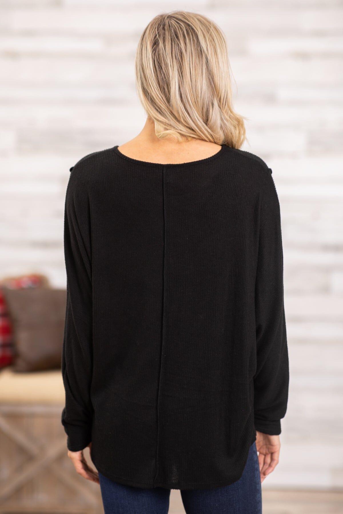 Black Long Sleeve Top With Button Detail Product Image