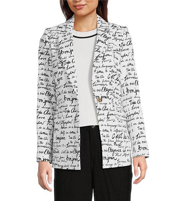 KARL LAGERFELD PARIS Woven Signature Script Print Notch Lapel Long Sleeve One-Button Jacket Product Image