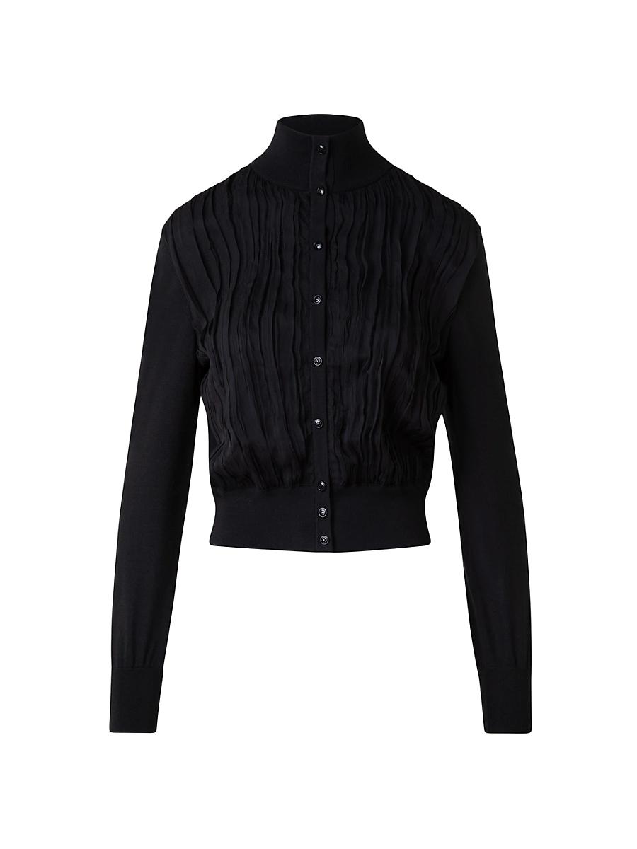 Womens Virgin Wool-Silk Knit Layered Cardigan Product Image