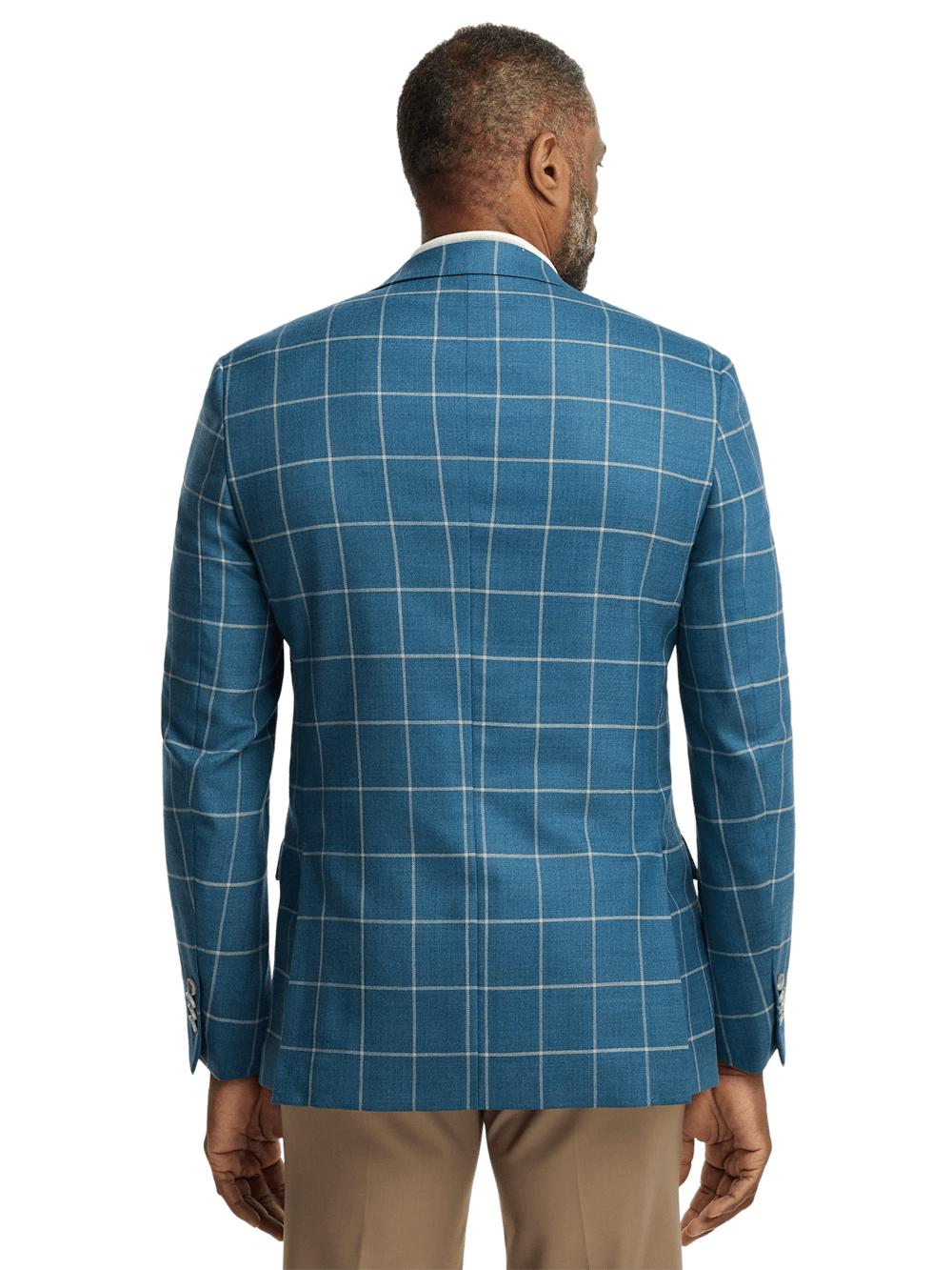 Wool Windowpane Single Breasted Peak Lapel Sport Coat - Teal Product Image