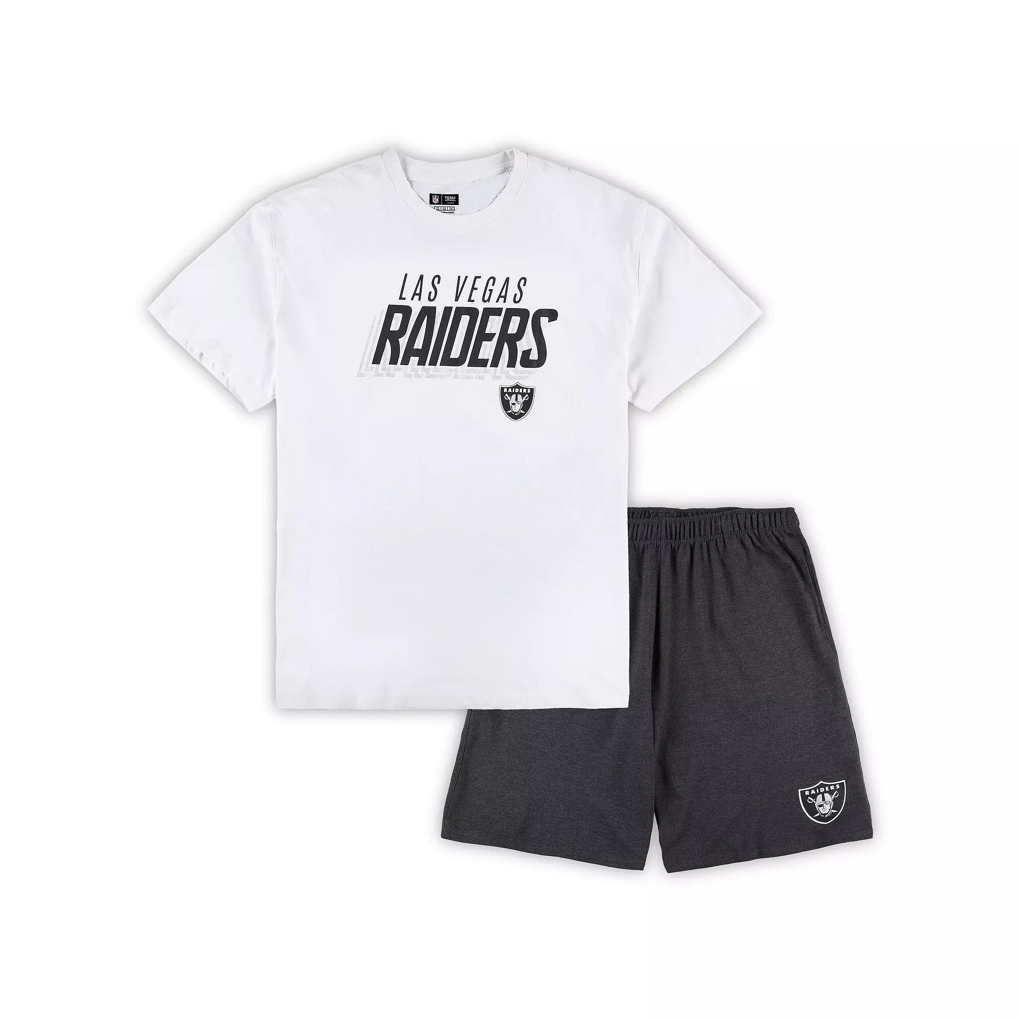 Men's Concepts Sport White/Charcoal Las Vegas Raiders Big & Tall T-Shirt and Shorts Set,  Product Image