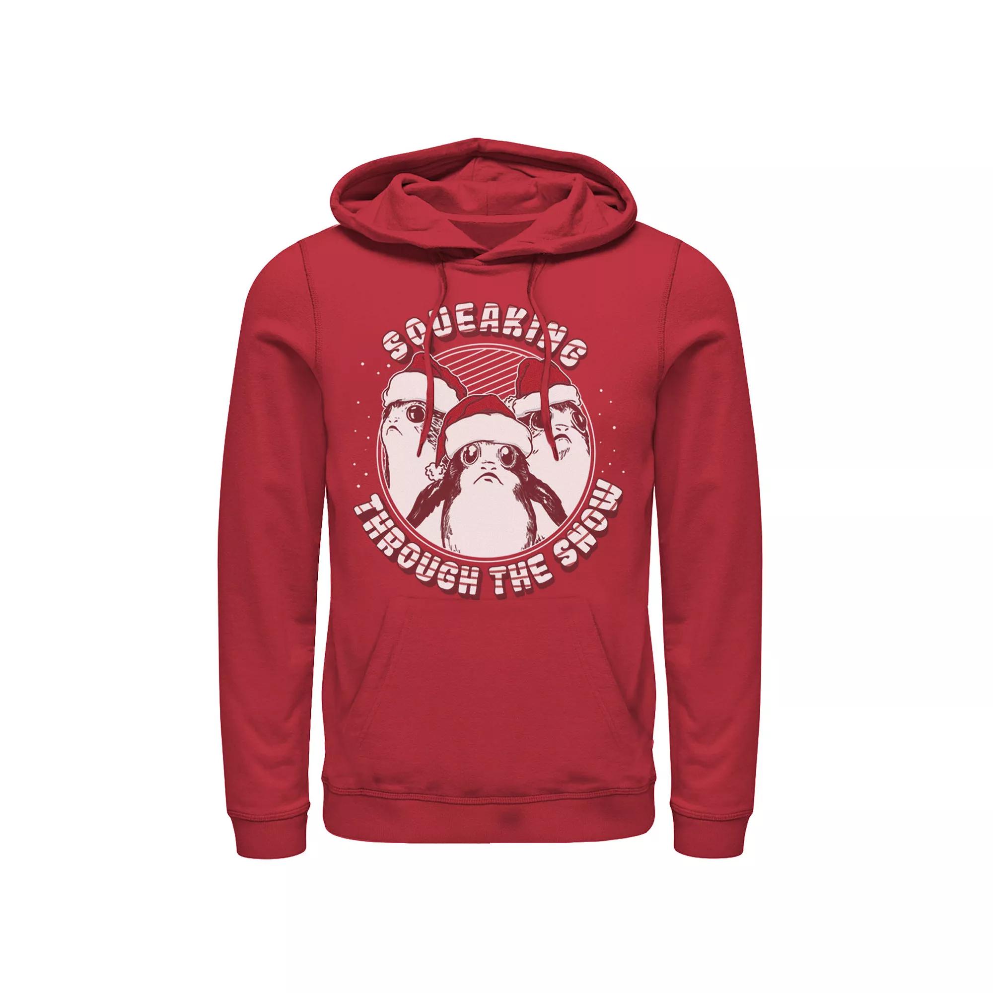 Men's Star Wars Porg Squeaking Through Snow Christmas Graphic Hoodie, Size: XXL, Red Product Image