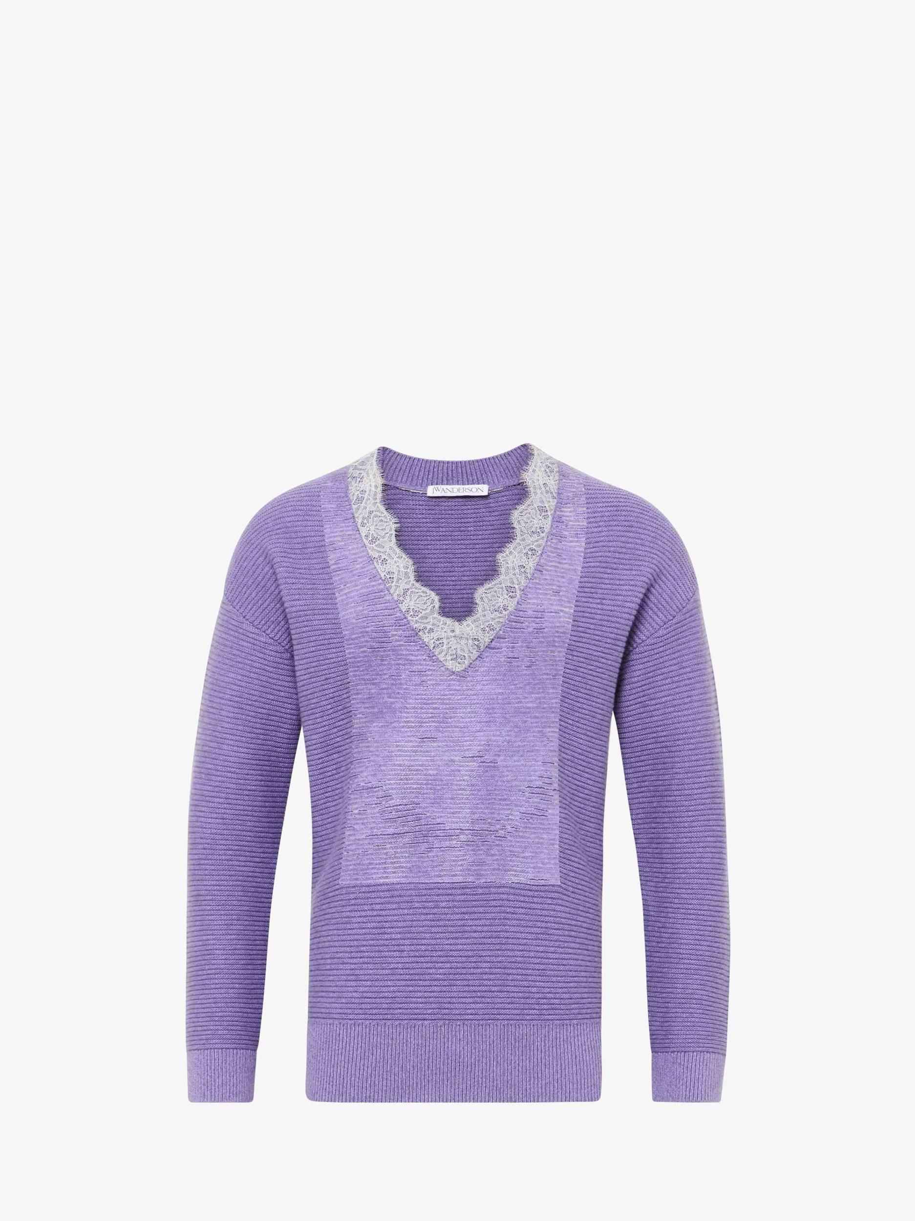 V-NECK LACE TRIM SWEATER Product Image