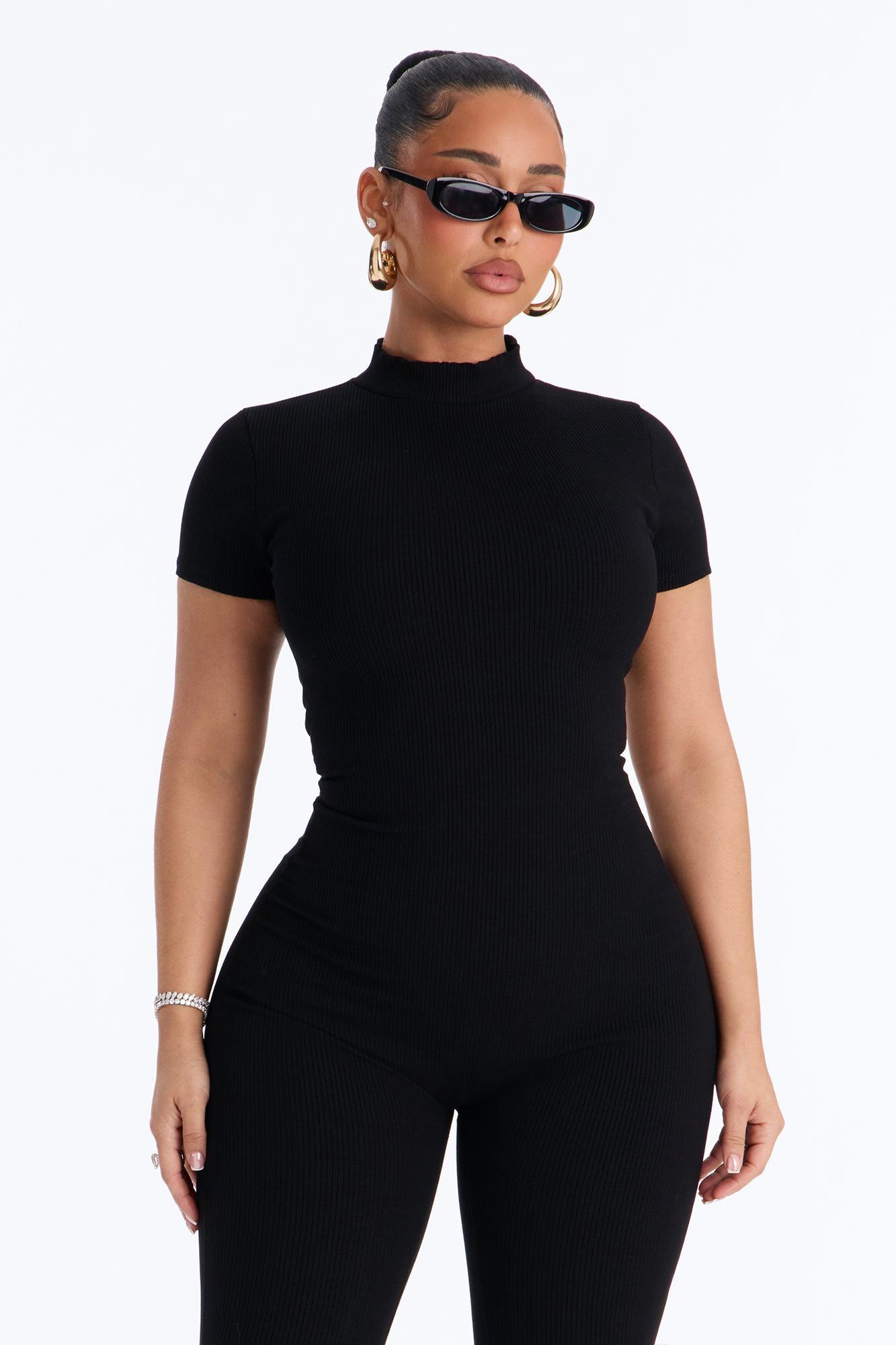 Maribel Short Sleeve Capri Jumpsuit - Black Female Product Image