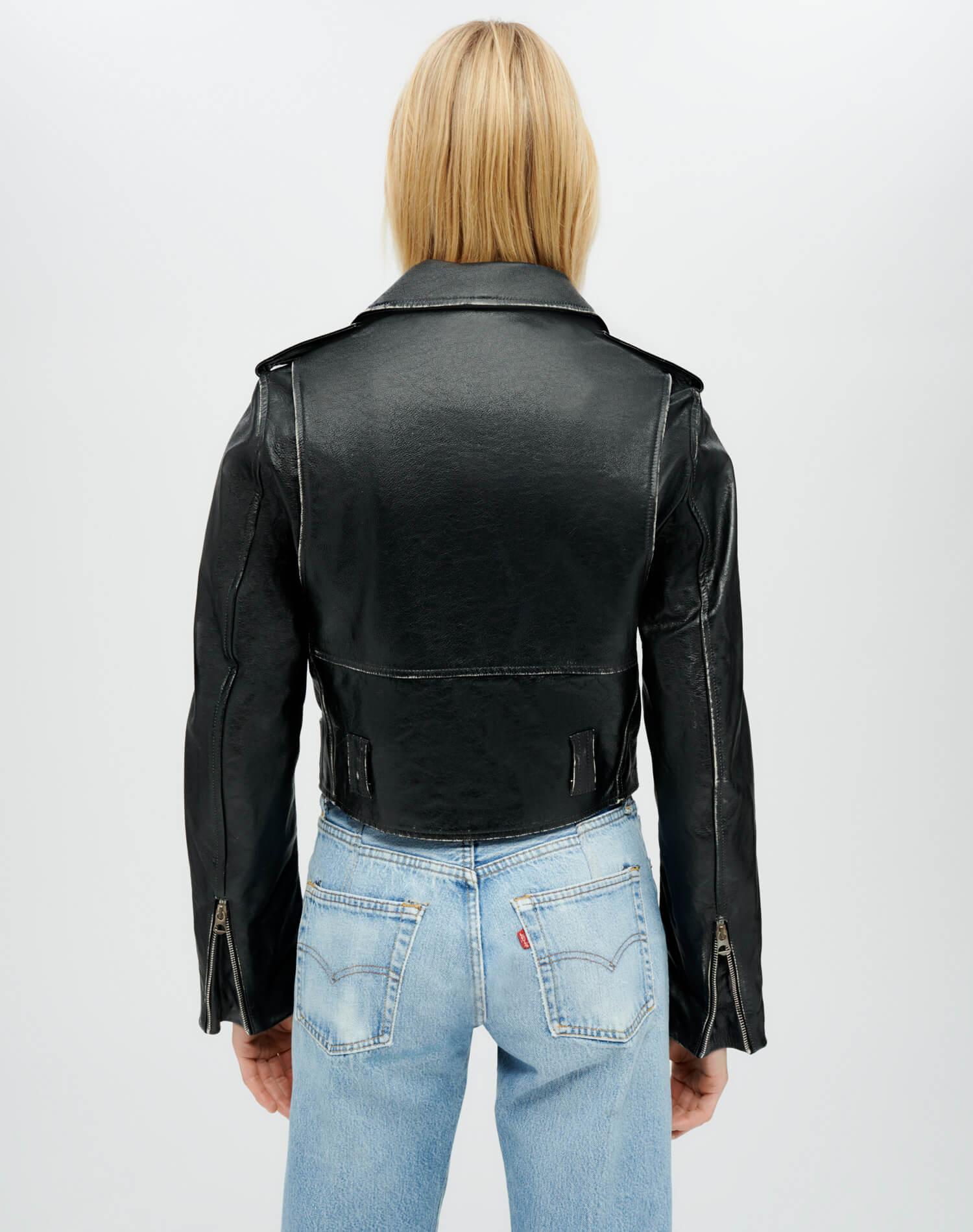 Leather Moto Jacket - Vintage Black Female Product Image