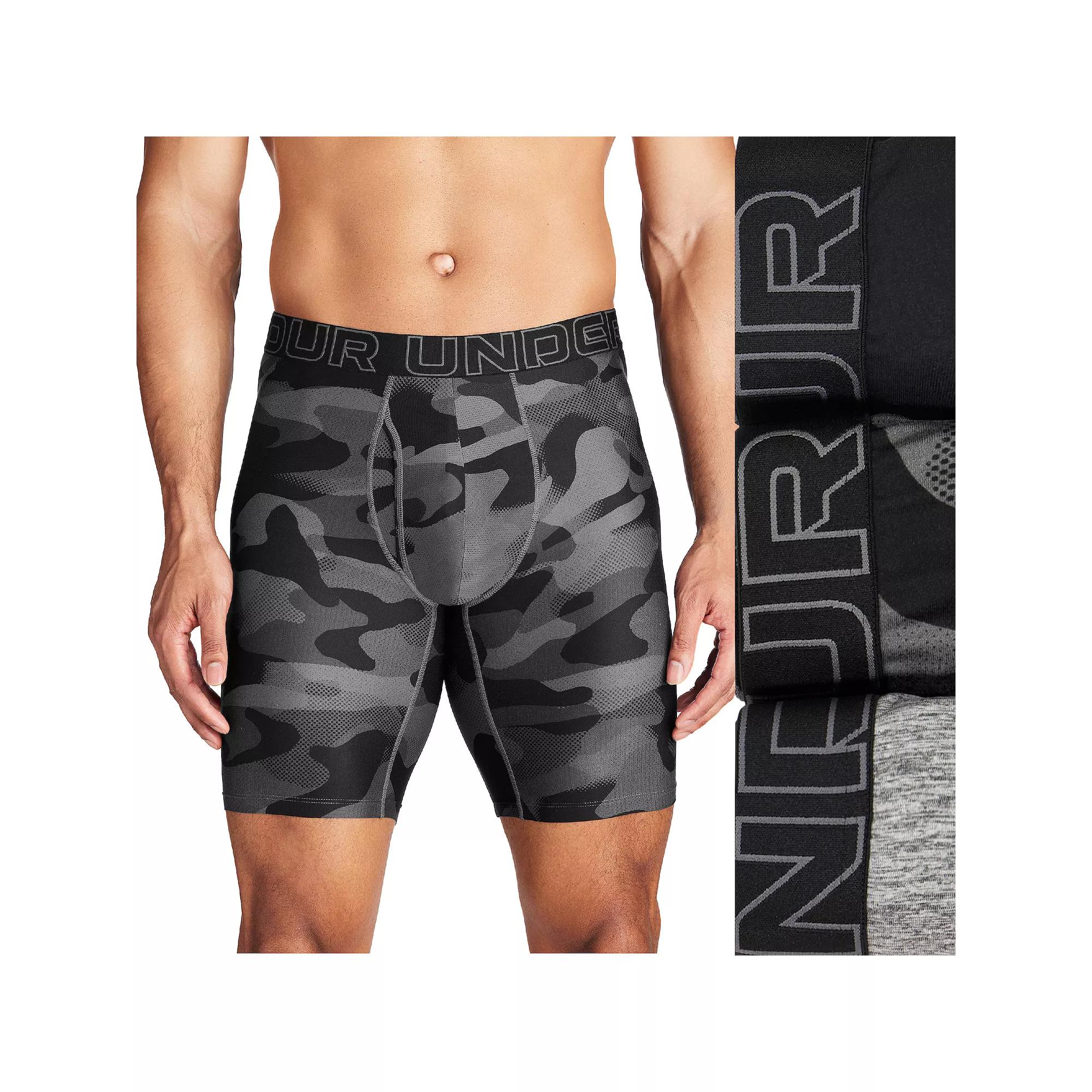 Men's Under Armour 3-pack Performance Tech Fashion 9-in. Long Leg Boxer Briefs, Size: XL, Black Product Image