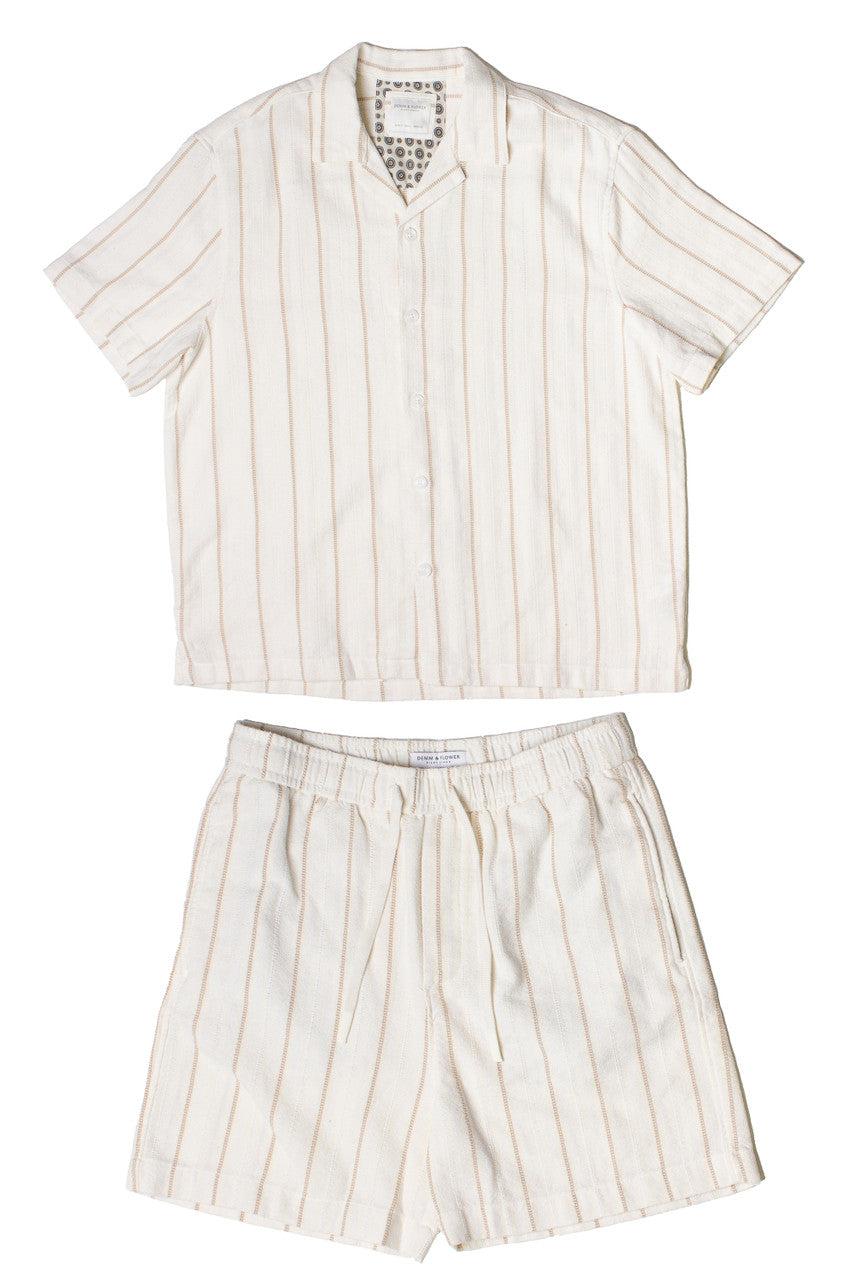 Khaki & White Striped Textured Button Up Shirt Product Image